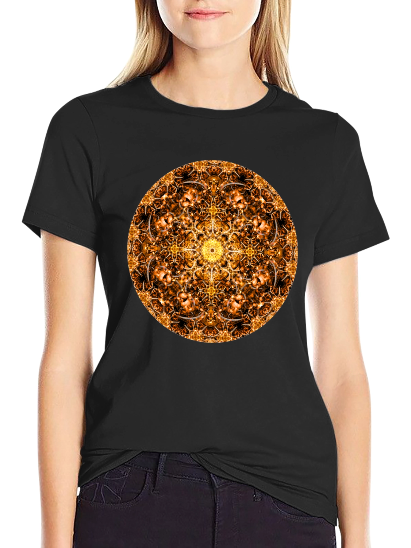 Golden Mandala T-Shirt: Sacred Geometry Design
