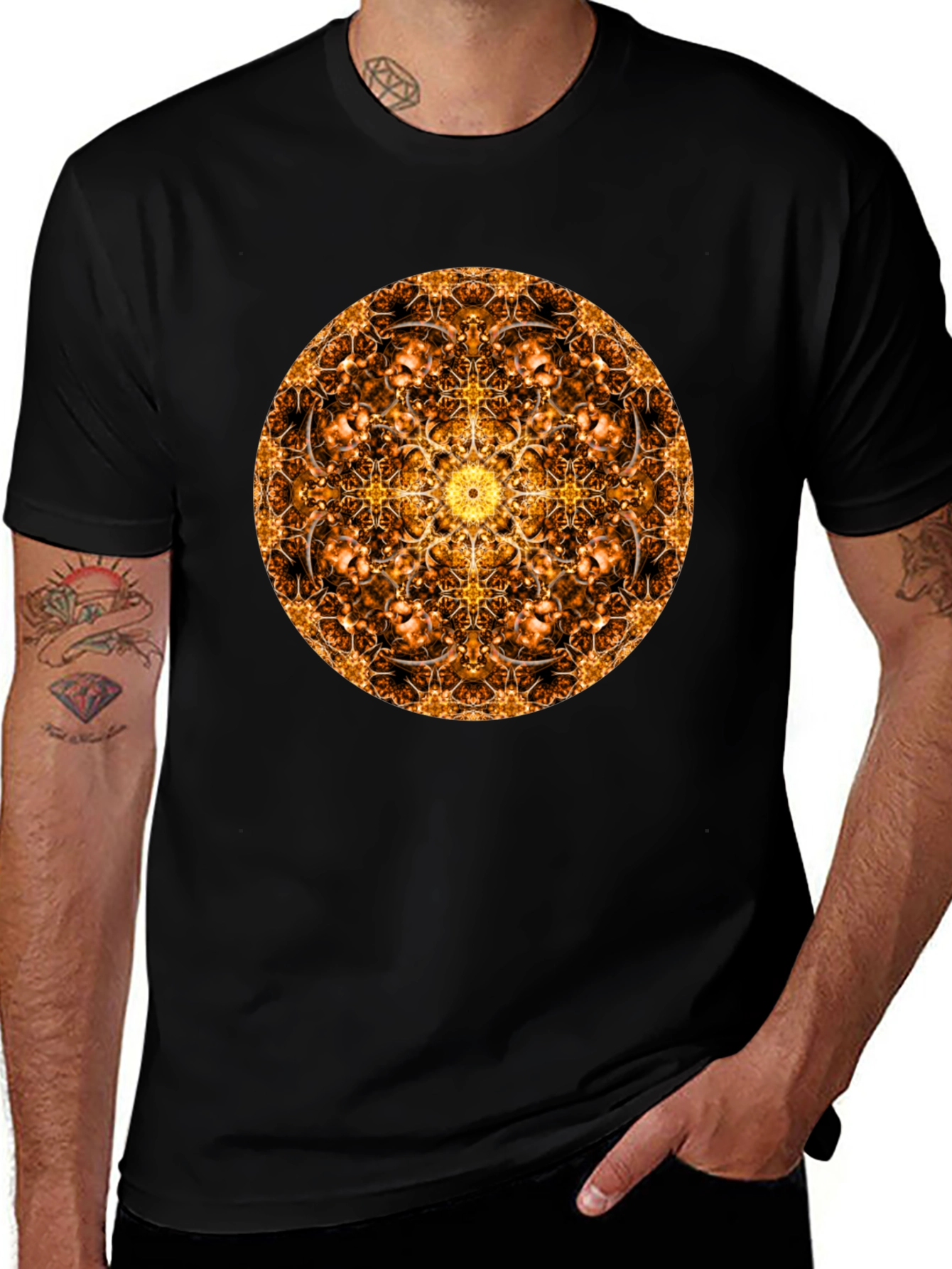 Golden Mandala T-Shirt: Sacred Geometry Design