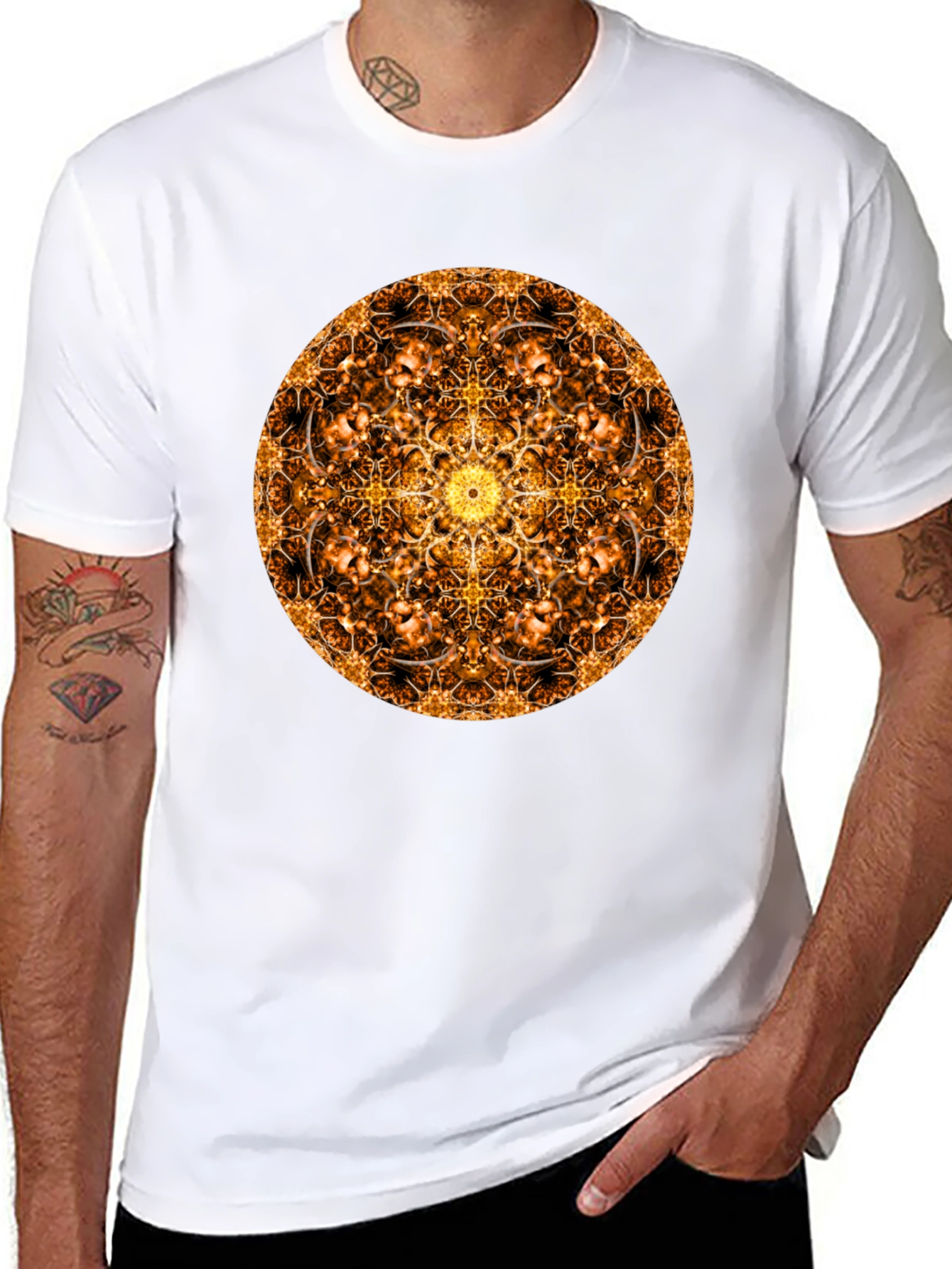 Golden Mandala T-Shirt: Sacred Geometry Design