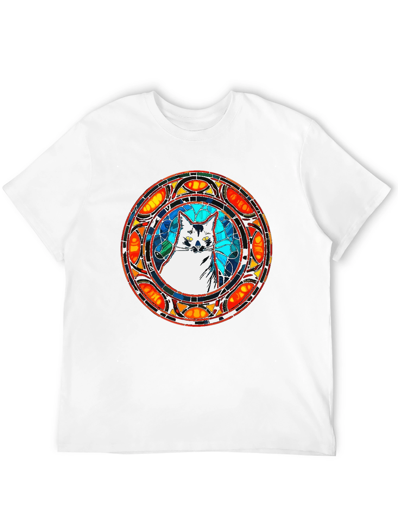 Stained Glass Cat T-Shirt - Unique Artistic Design