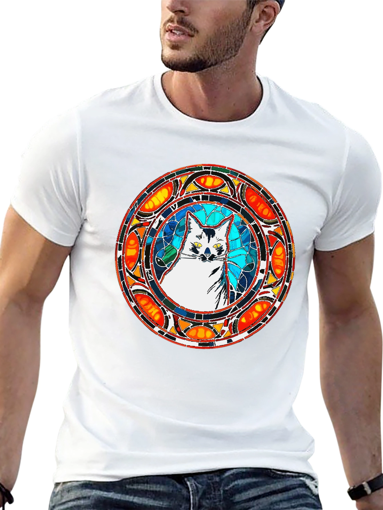 Stained Glass Cat T-Shirt - Unique Artistic Design