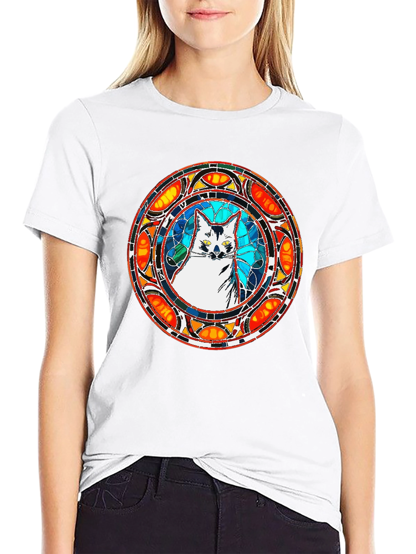 Stained Glass Cat T-Shirt - Unique Artistic Design