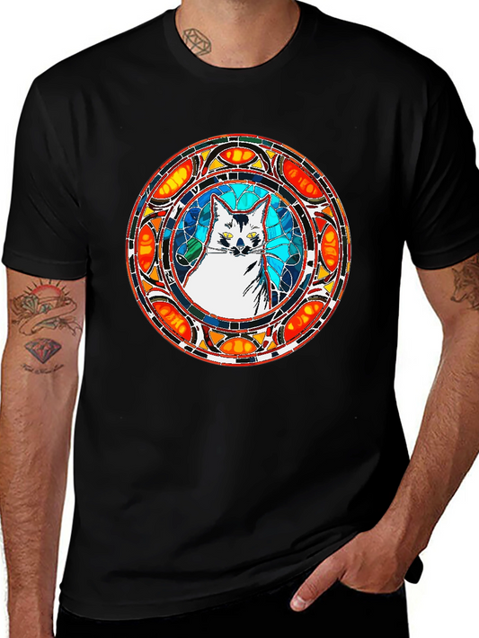 Stained Glass Cat T-Shirt - Unique Artistic Design