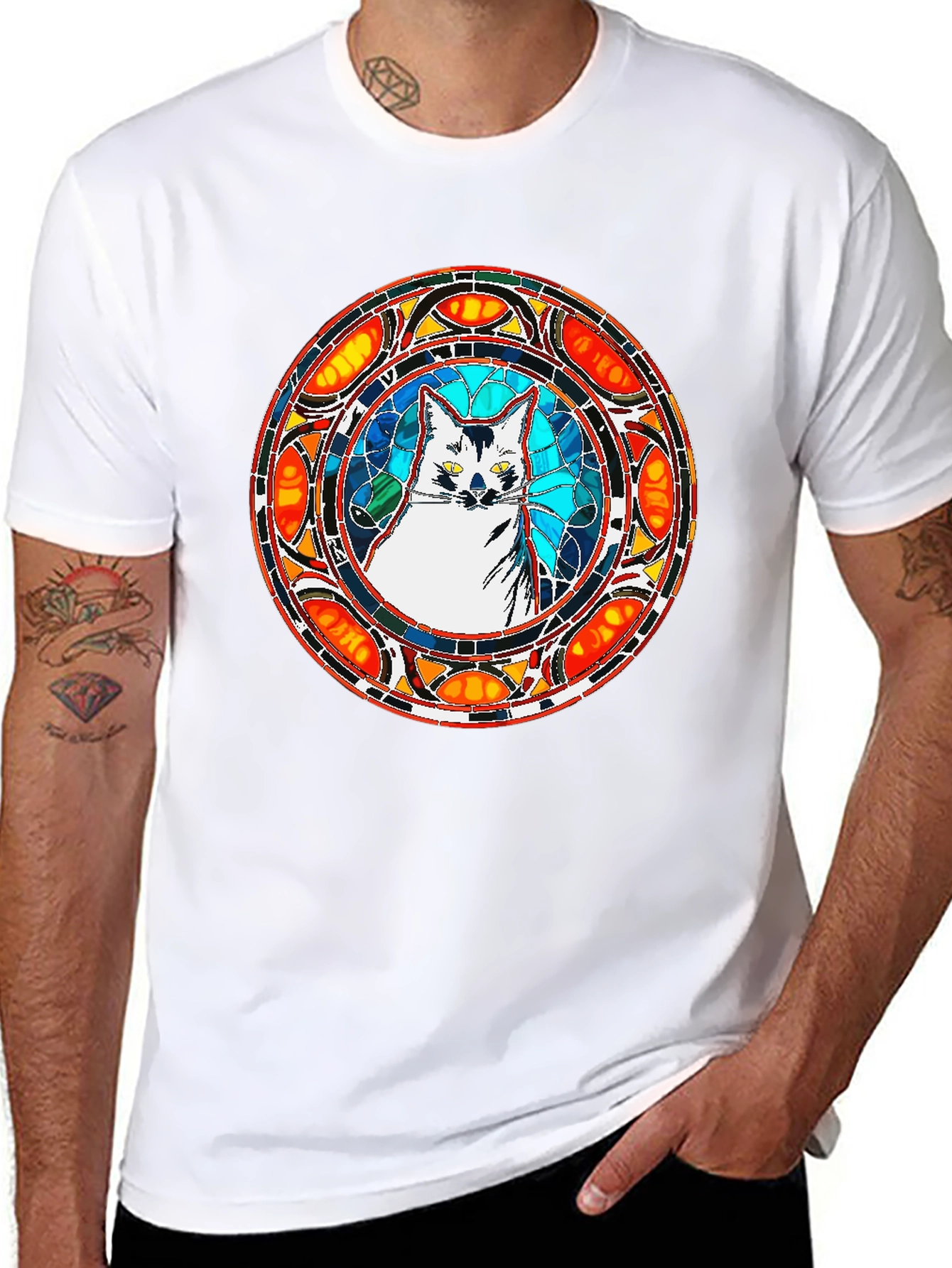 Stained Glass Cat T-Shirt - Unique Artistic Design