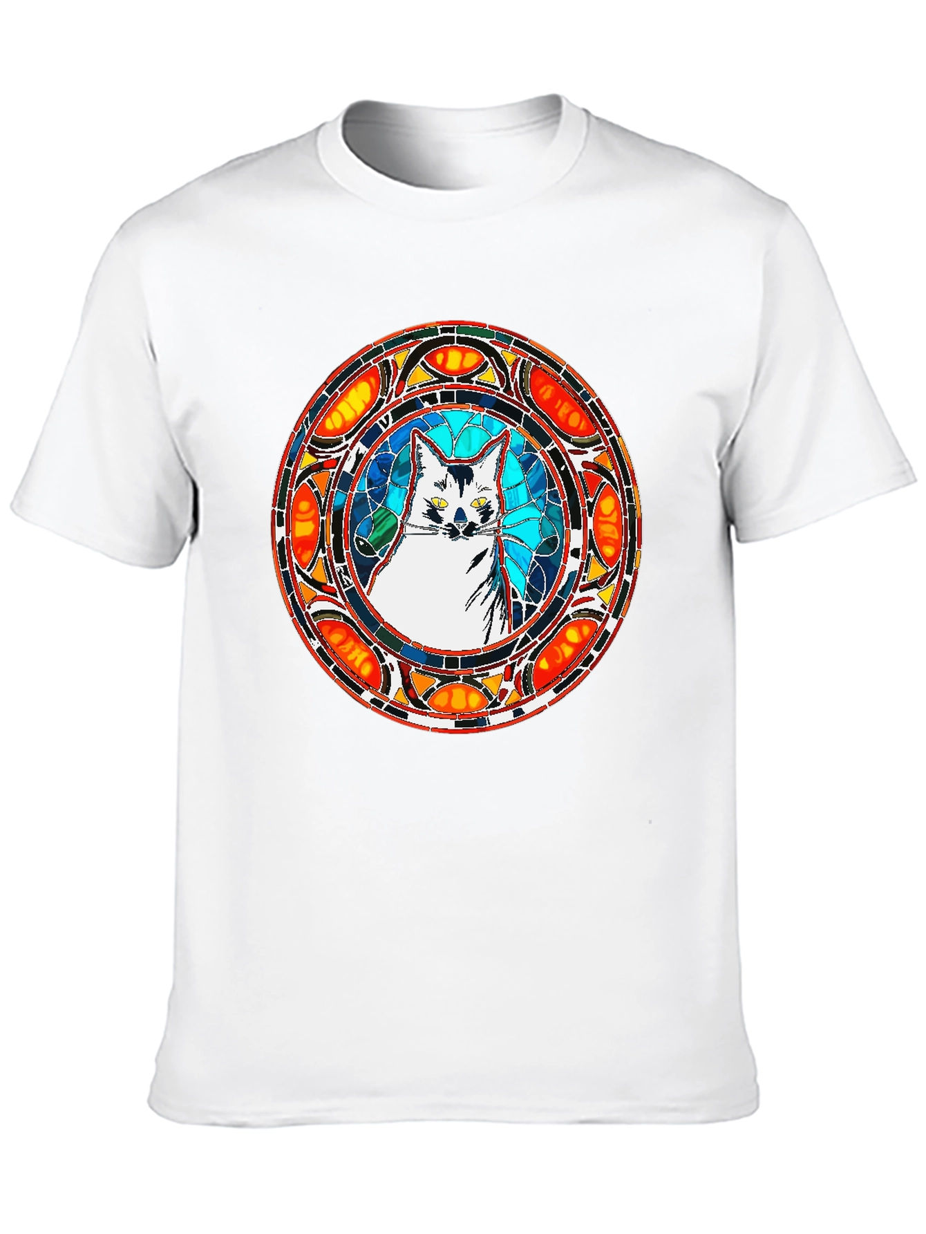 Stained Glass Cat T-Shirt - Unique Artistic Design