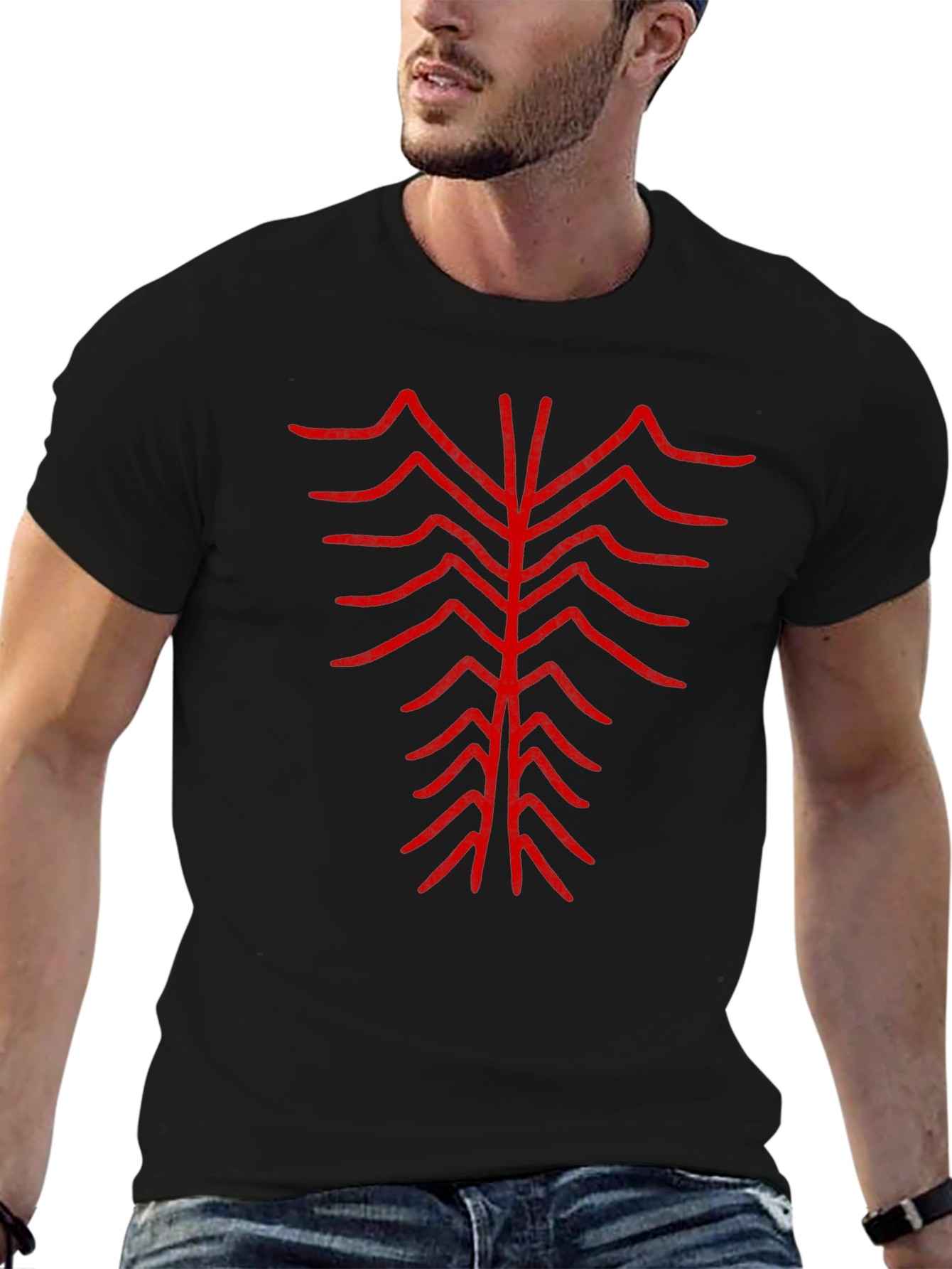 Abstract Red Design Black T-Shirt