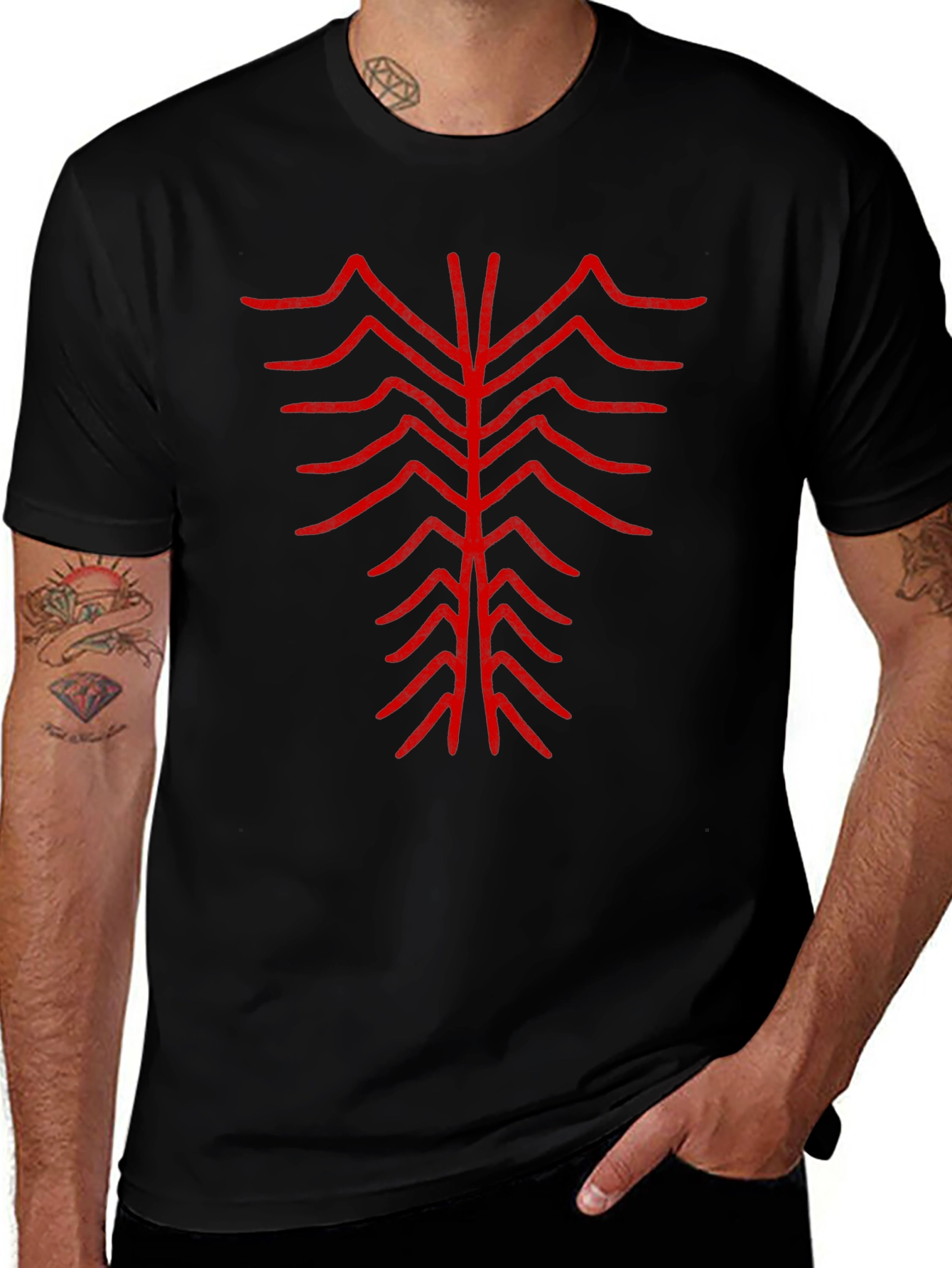 Abstract Red Design Black T-Shirt
