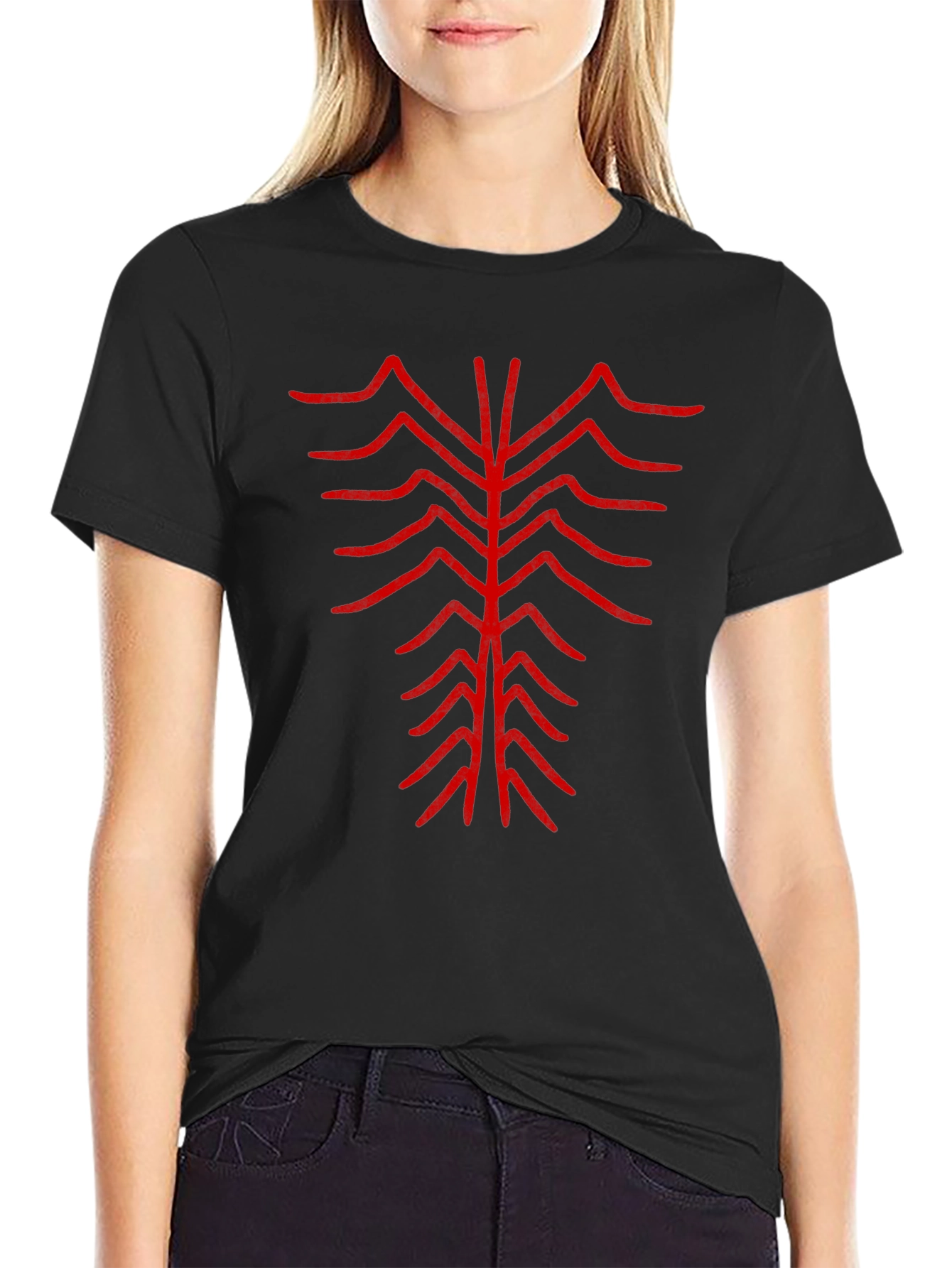 Abstract Red Design Black T-Shirt
