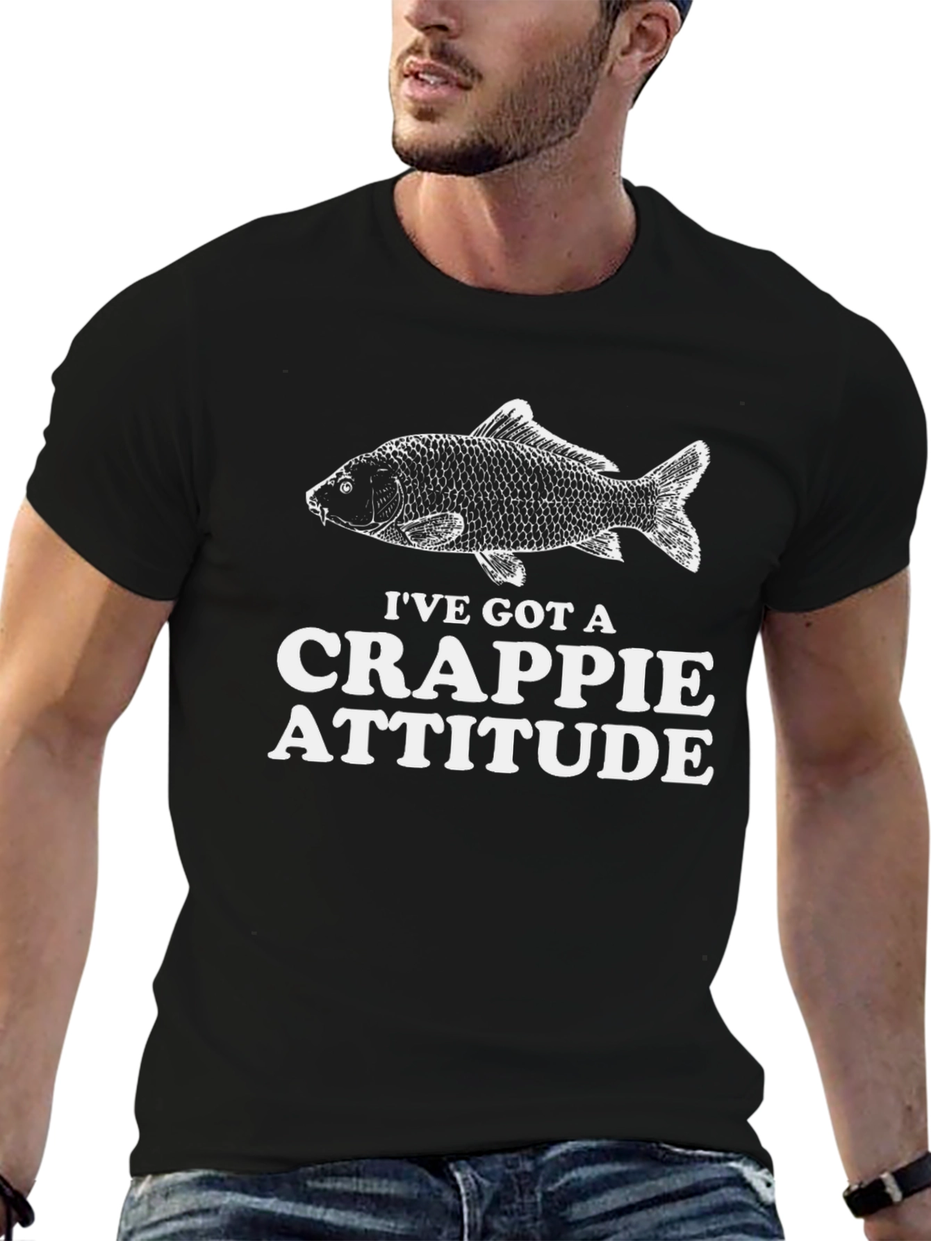 Funny Fishing T-Shirt - Crappie Attitude Black Tee