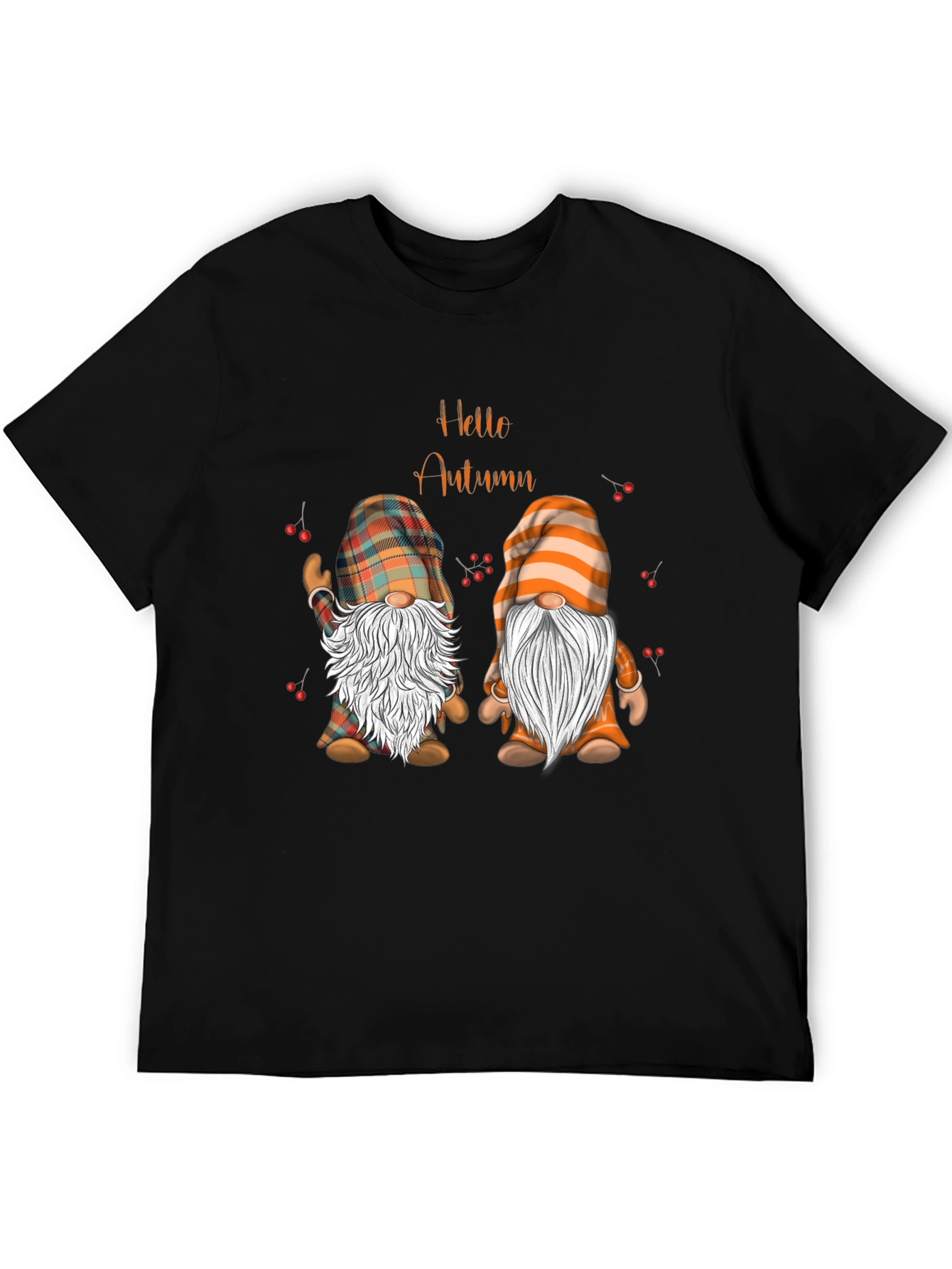 Hello Autumn Gnomes Black T-Shirt
