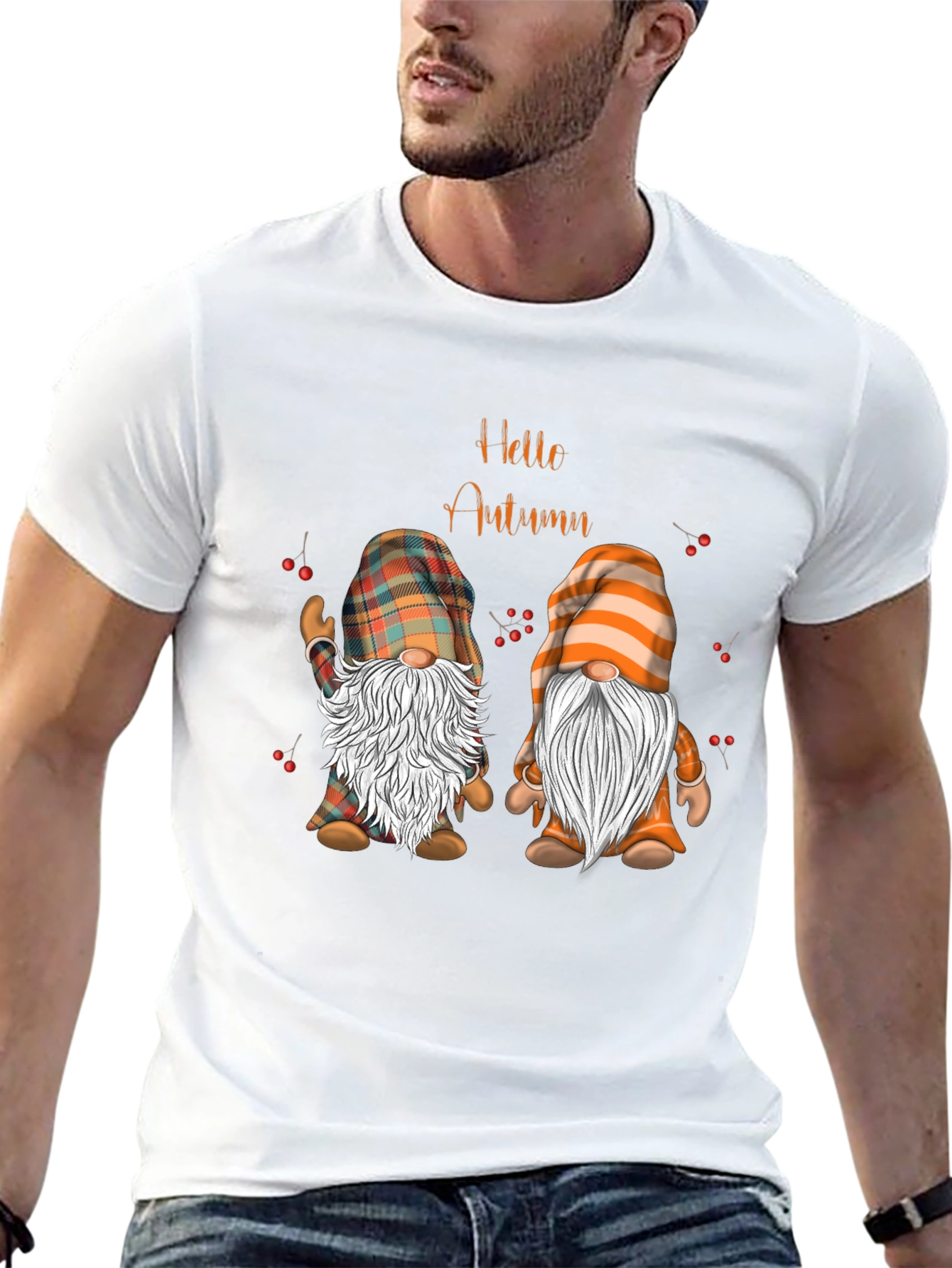 Hello Autumn Gnomes Black T-Shirt