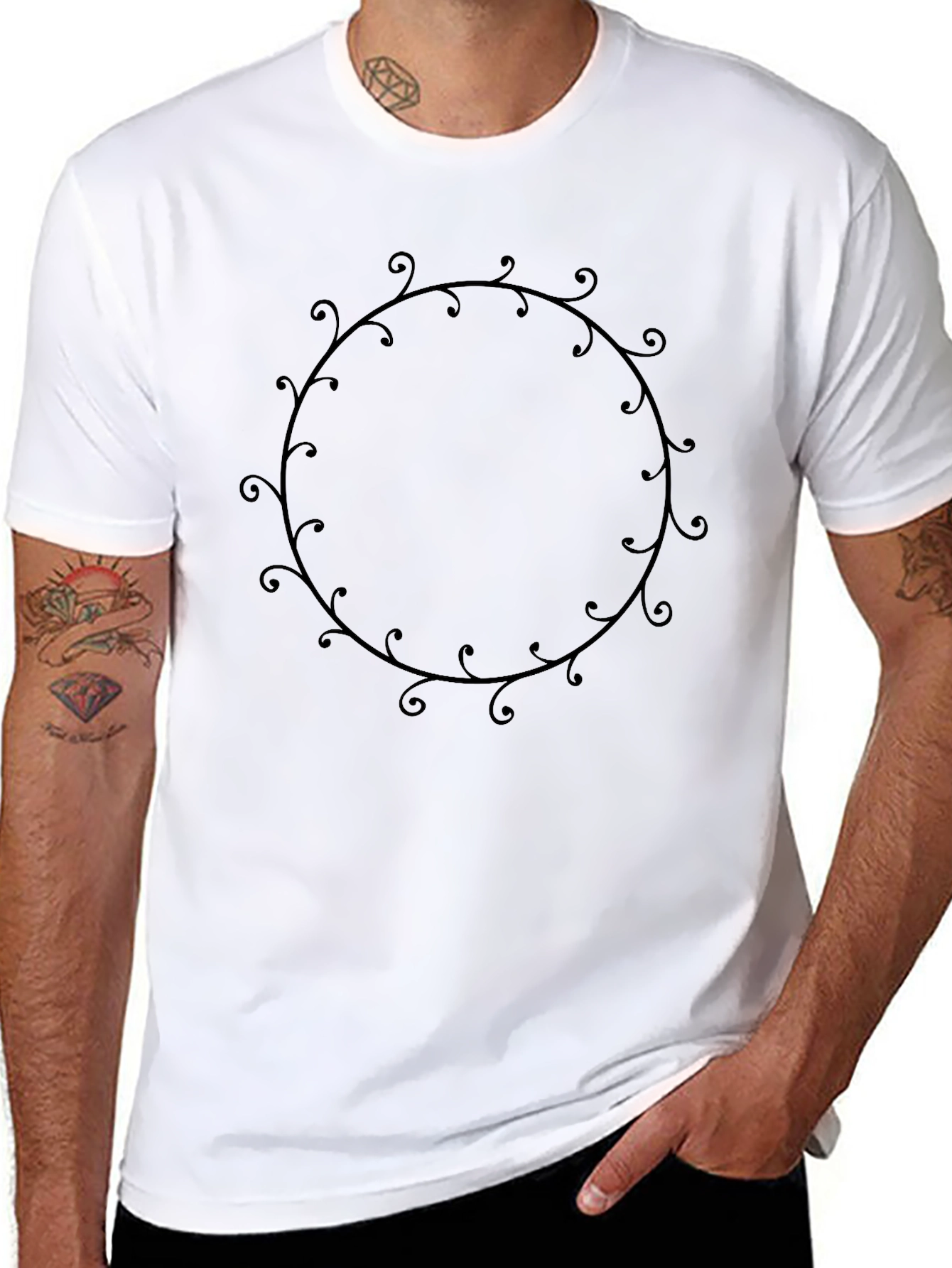 Black T-Shirt with Ornamental Circle Design