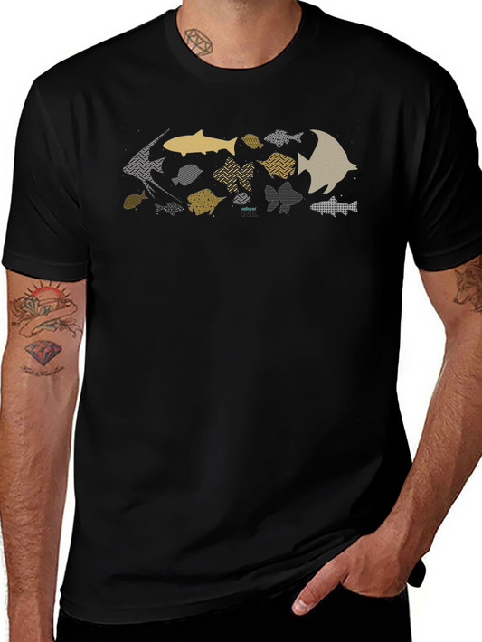 Trendy Fish Pattern Black T-Shirt