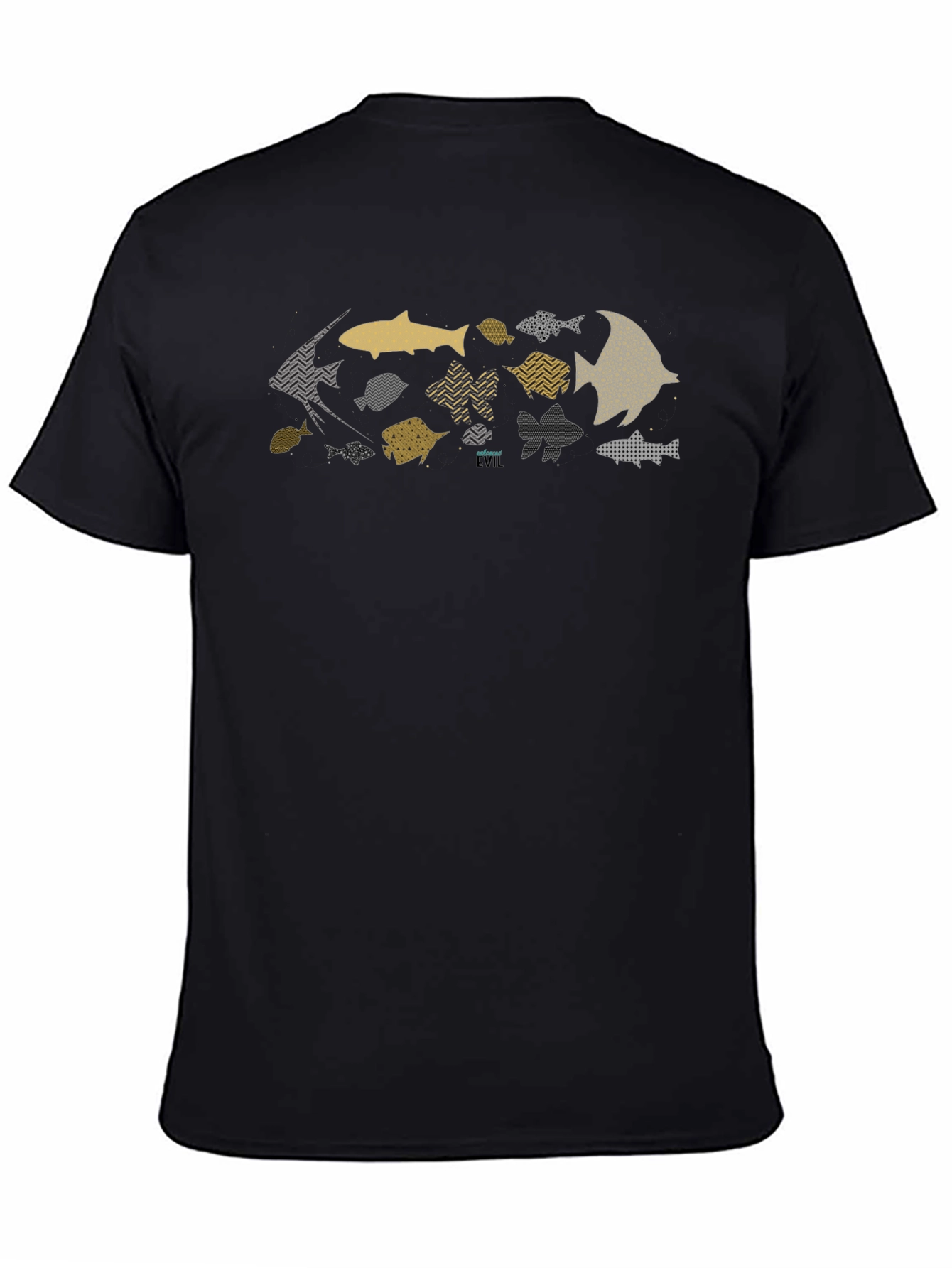 Trendy Fish Pattern Black T-Shirt