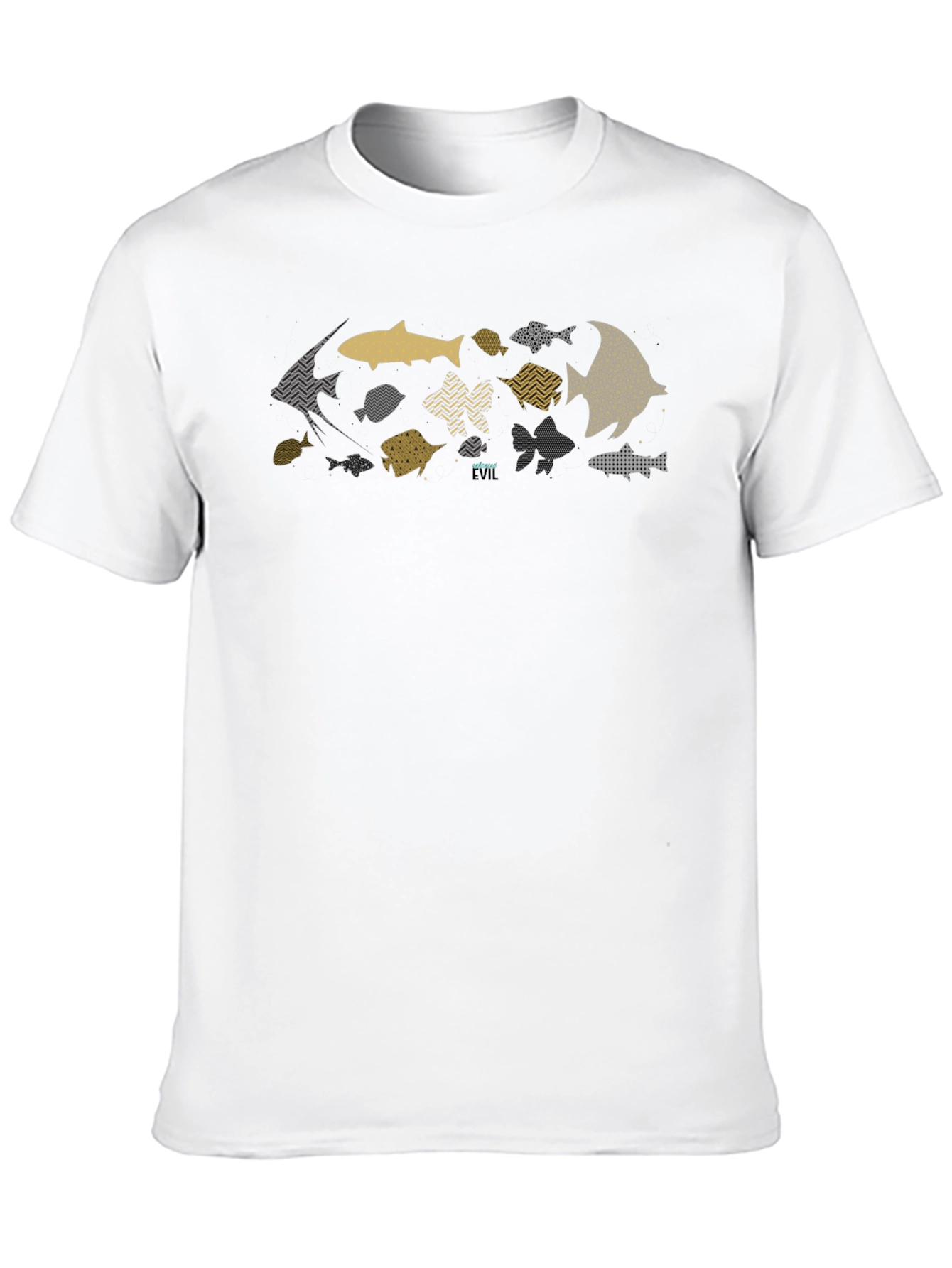 Trendy Fish Pattern Black T-Shirt