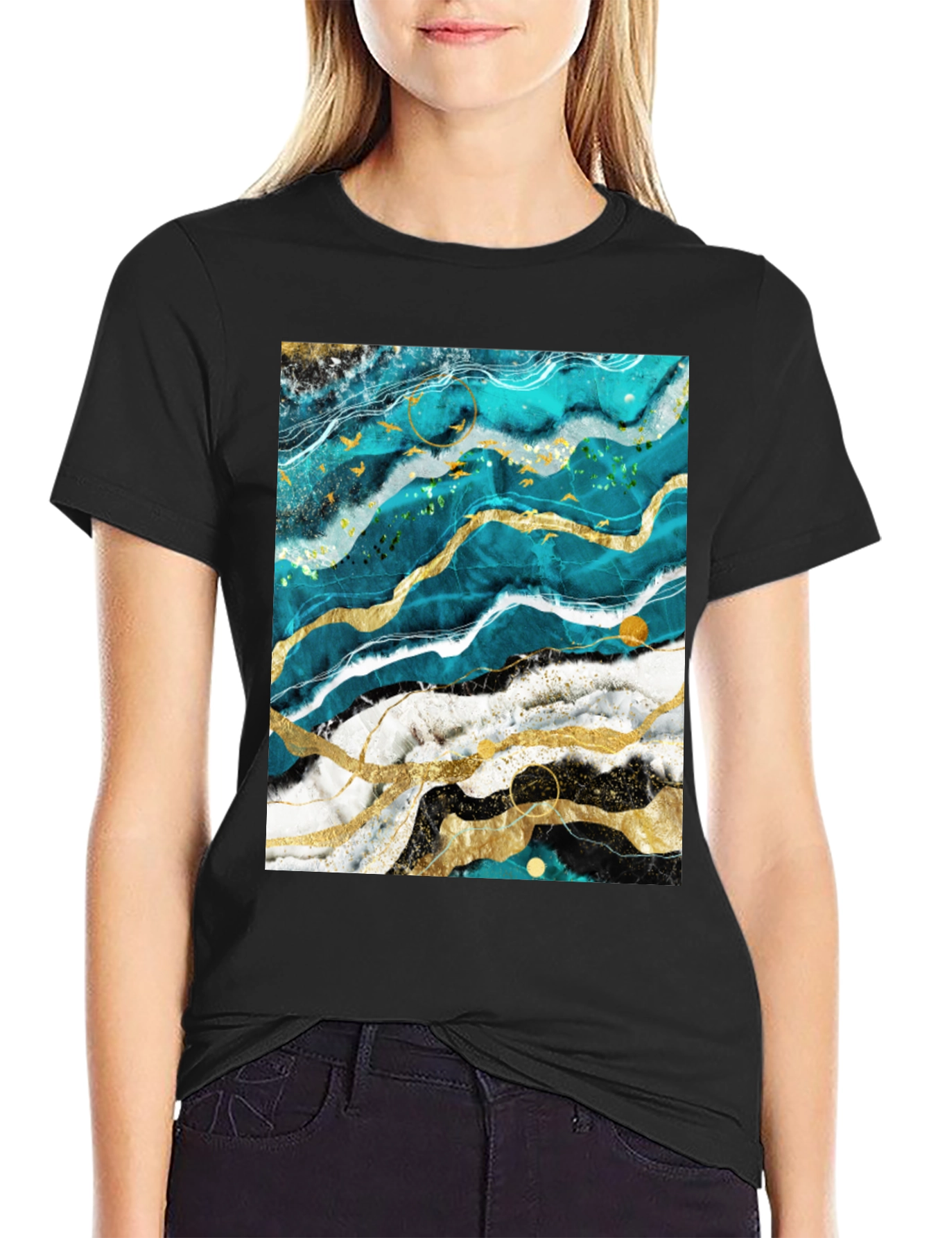Abstract Marble Graphic Black T-Shirt