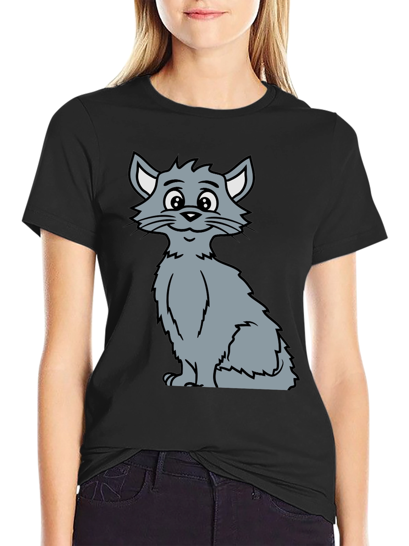 Cat Graphic Tee - Black Cotton T-Shirt