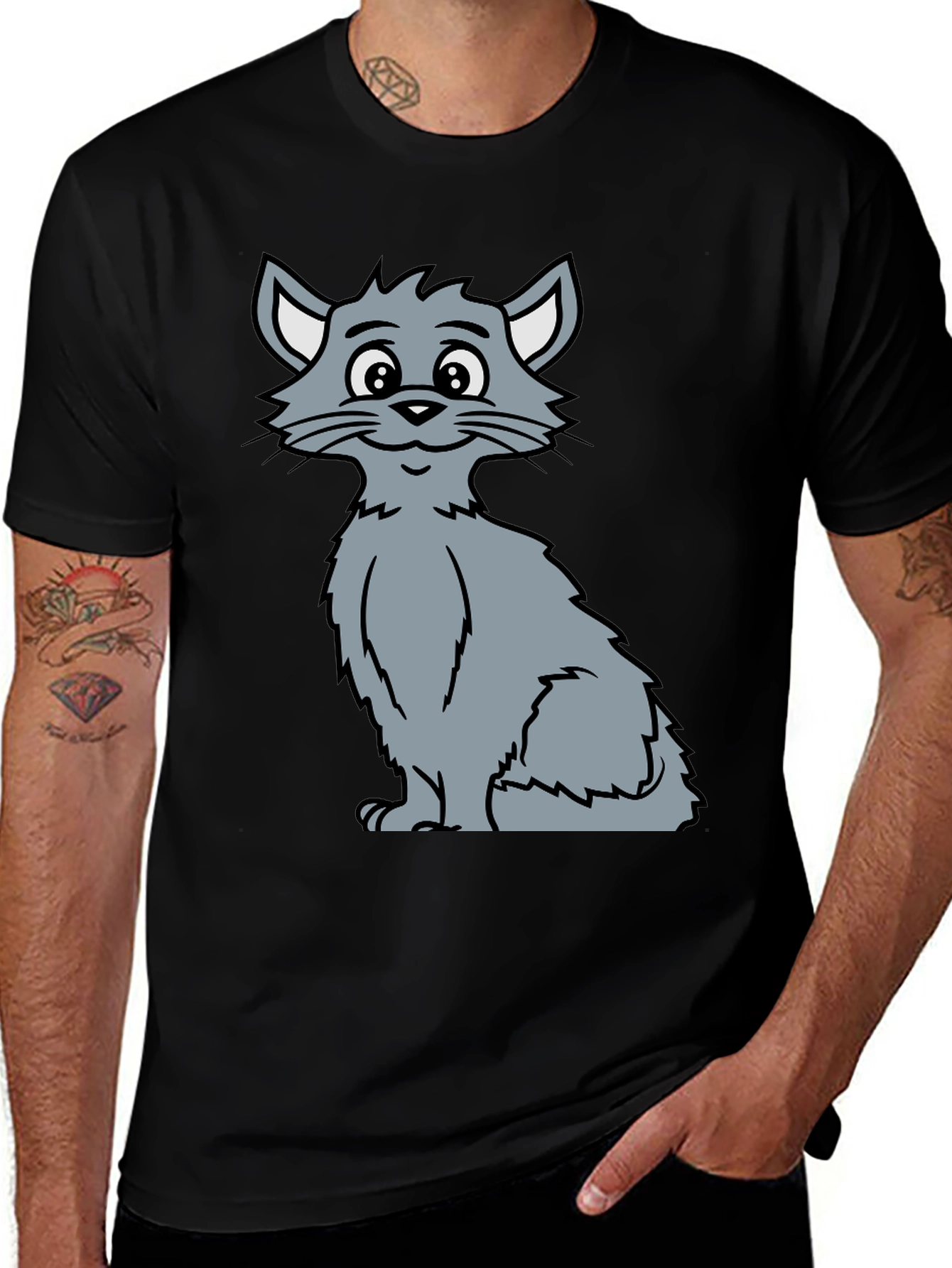 Cat Graphic Tee - Black Cotton T-Shirt