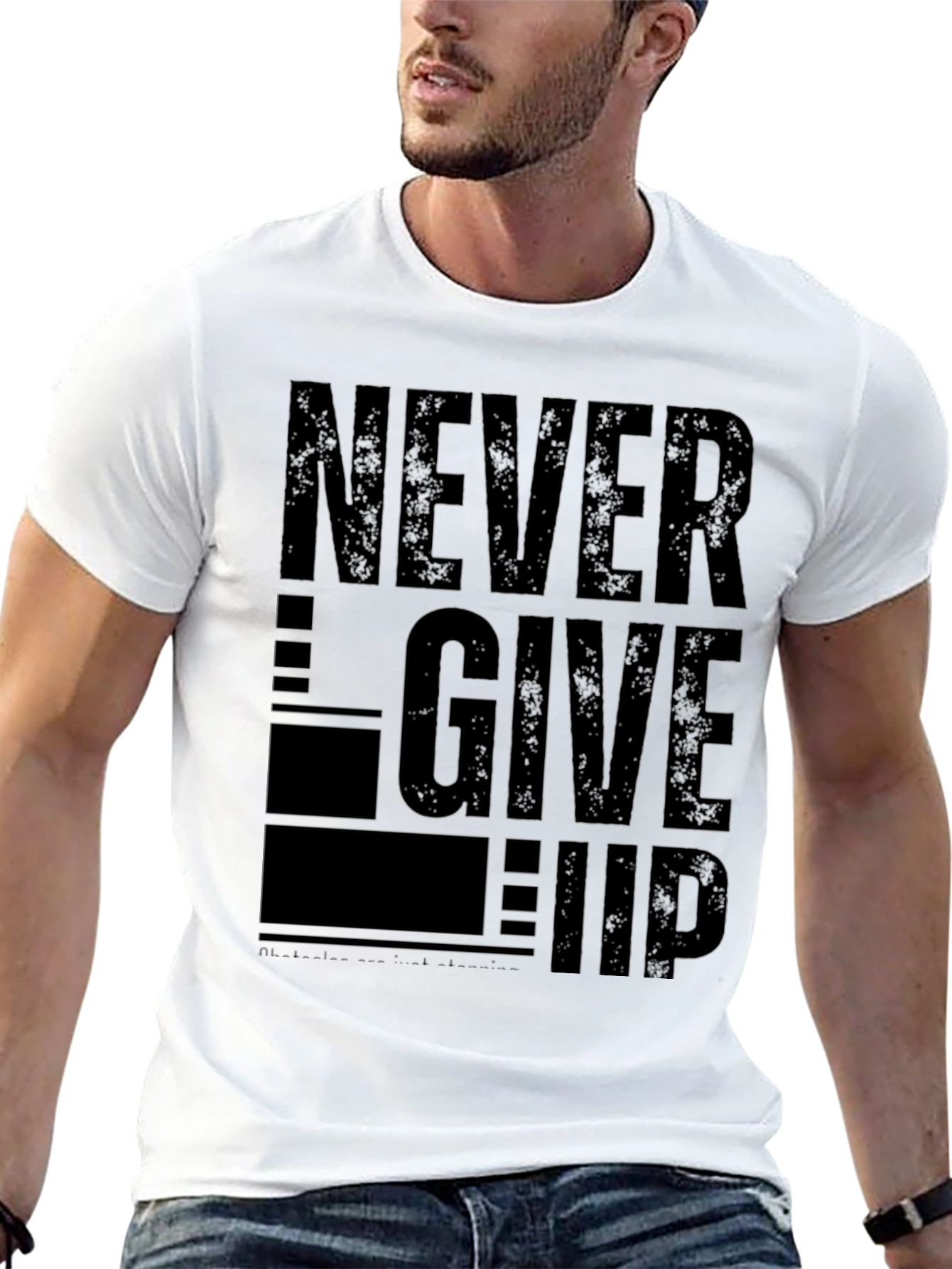 Never Give Up Graphic Print Tee - Black