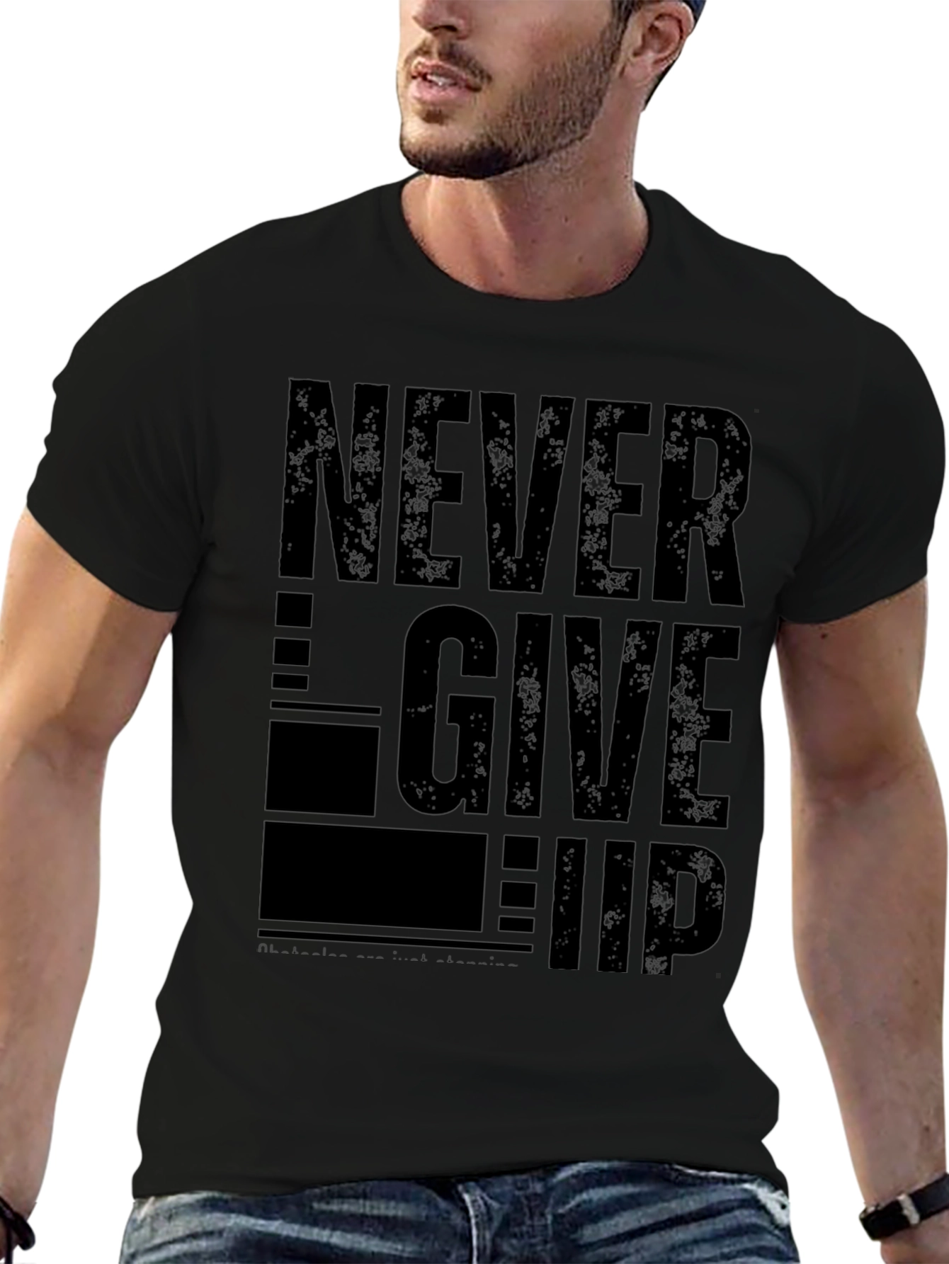 Never Give Up Graphic Print Tee - Black