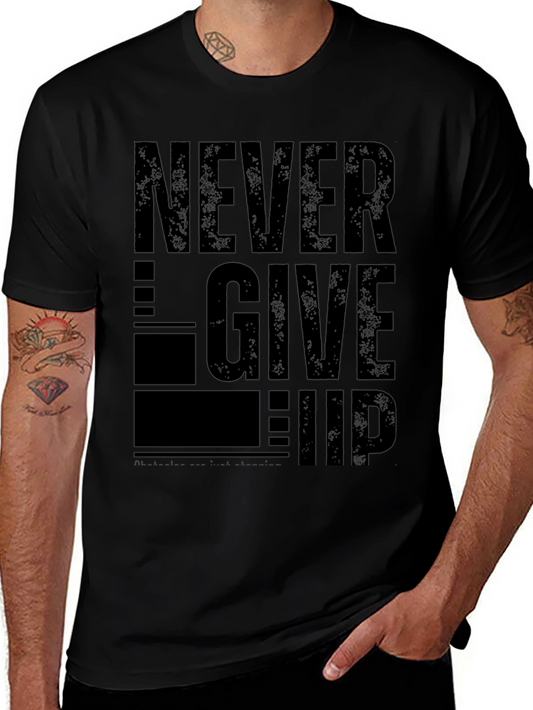 Never Give Up Graphic Print Tee - Black