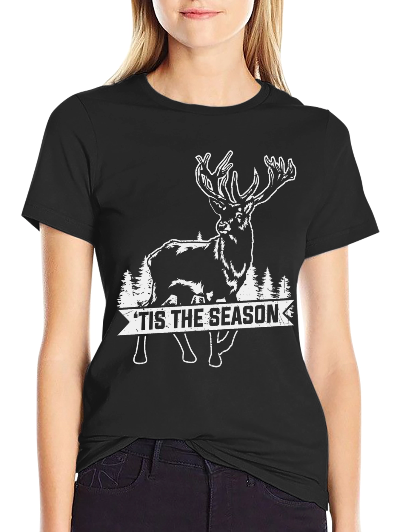 Tis The Season Deer Graphic Tee - Black