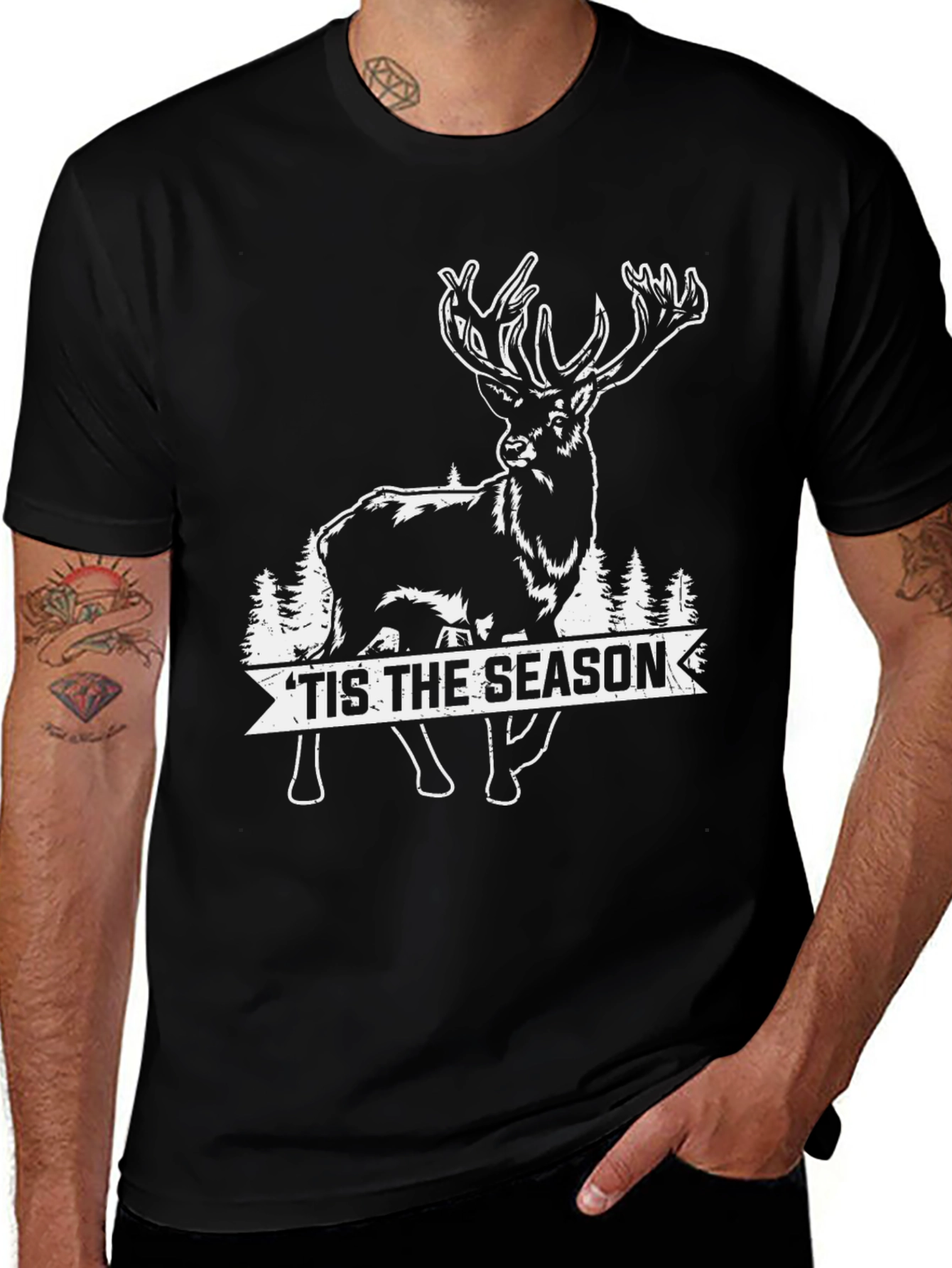 Tis The Season Deer Graphic Tee - Black