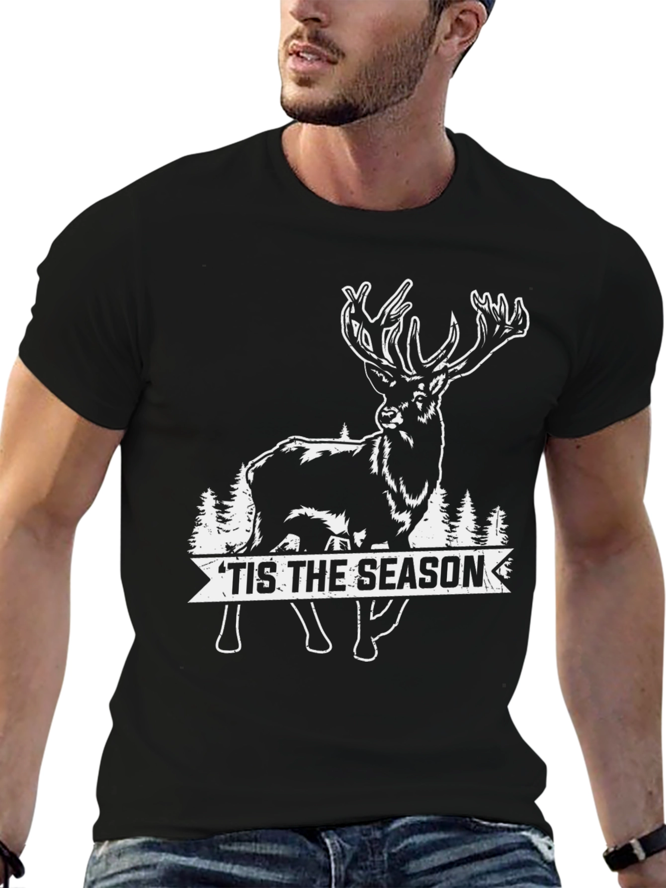 Tis The Season Deer Graphic Tee - Black