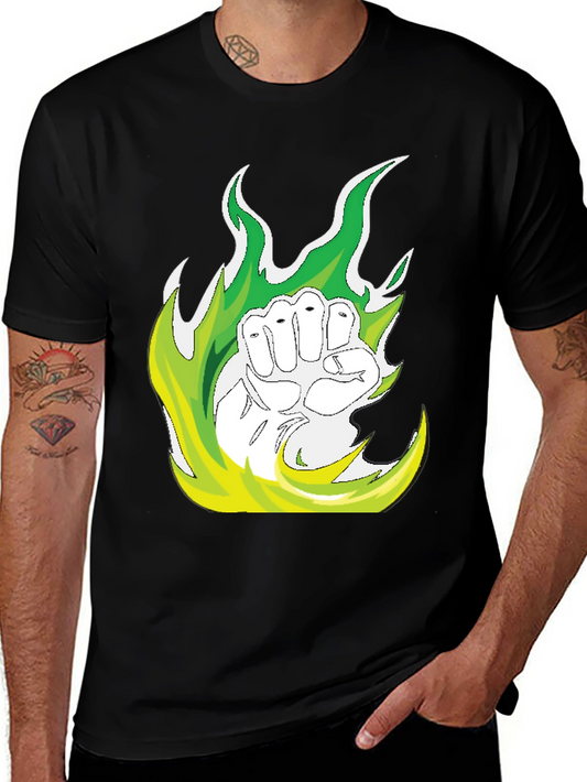 Fiery Fist Graphic Tee - Black Cotton T-Shirt