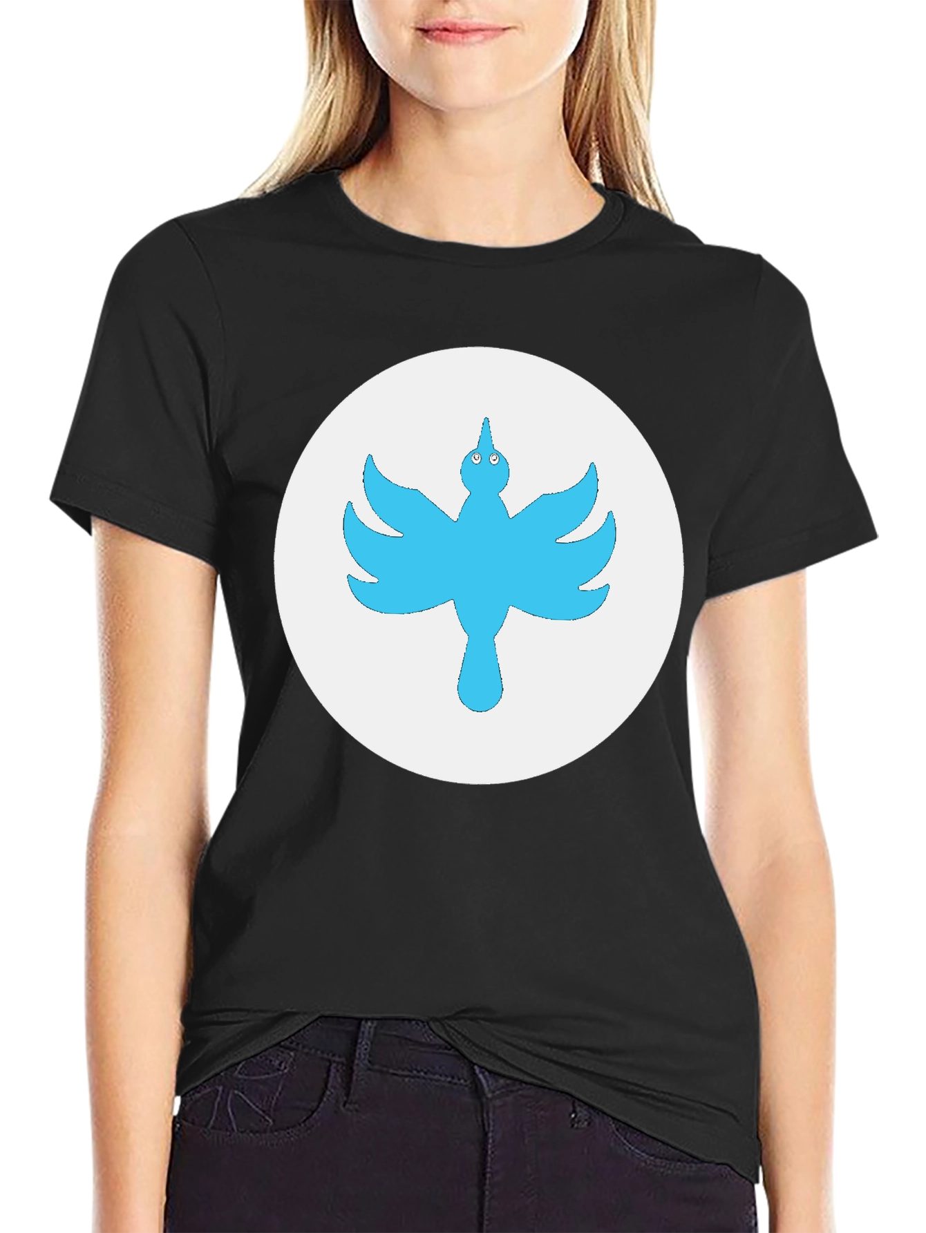 Blue Bird Graphic Tee - Black Cotton T-Shirt