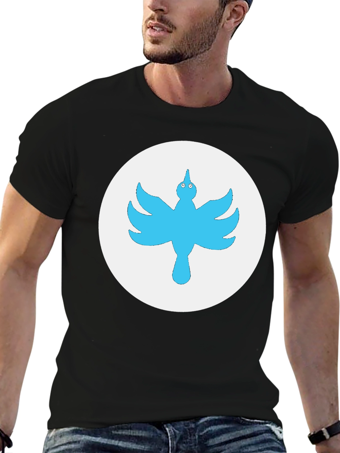 Blue Bird Graphic Tee - Black Cotton T-Shirt