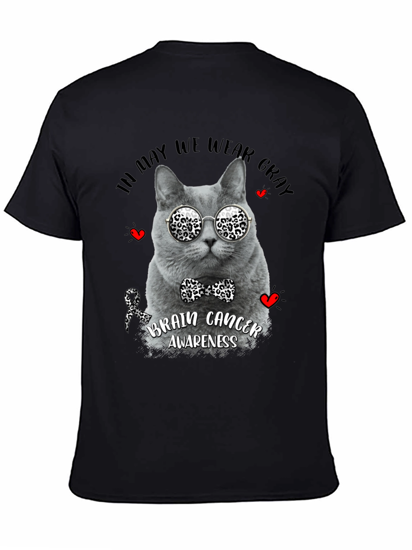 Gray Cat Brain Cancer Awareness T-Shirt