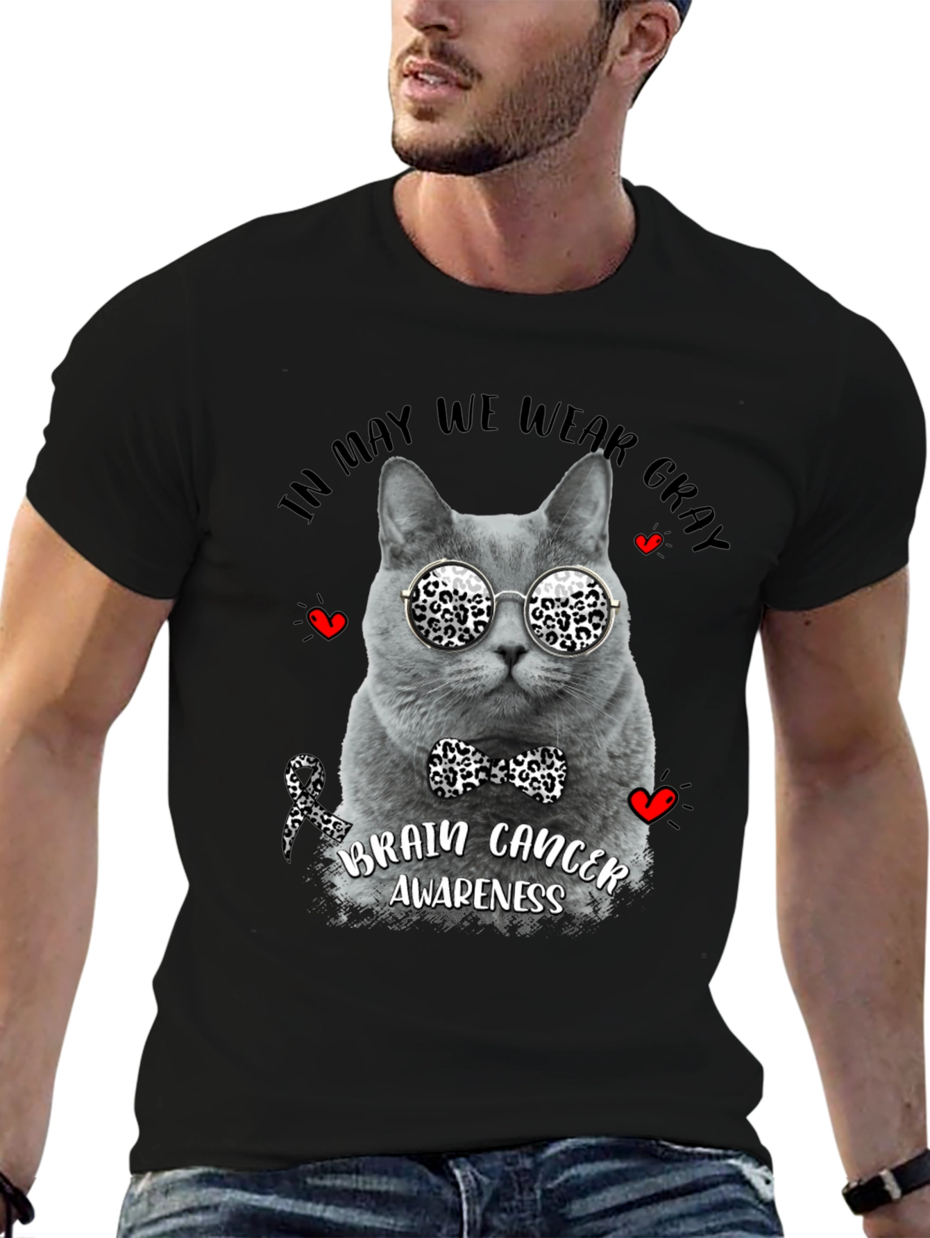 Gray Cat Brain Cancer Awareness T-Shirt