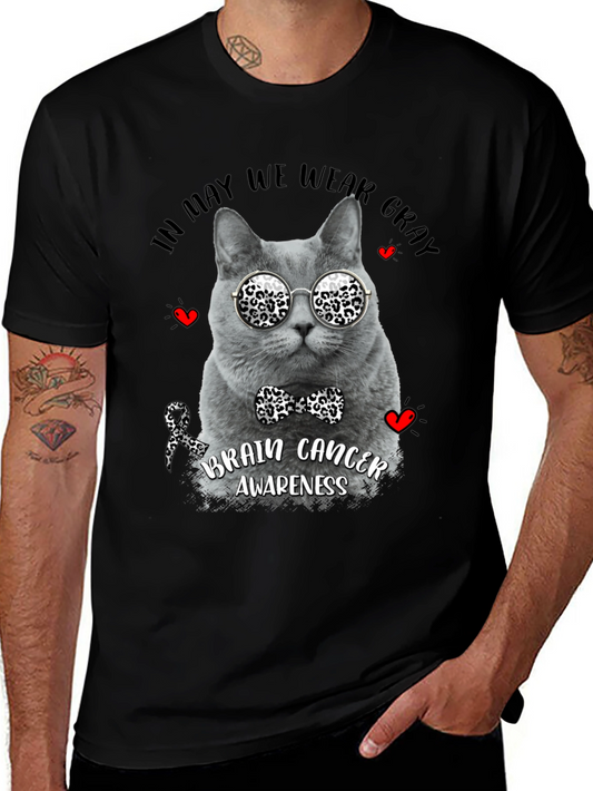 Gray Cat Brain Cancer Awareness T-Shirt