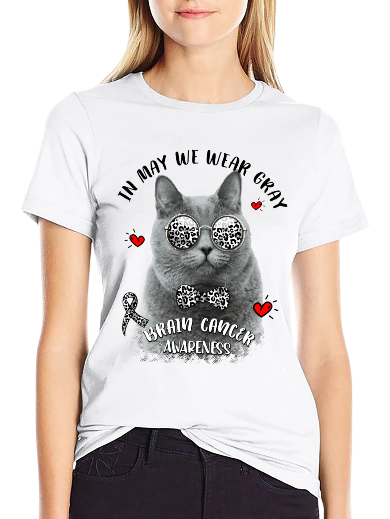 Gray Cat Brain Cancer Awareness T-Shirt