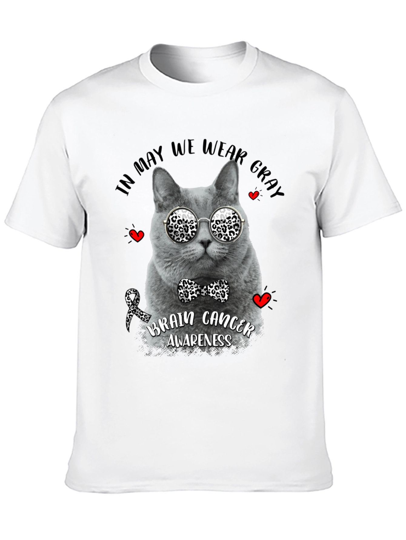 Gray Cat Brain Cancer Awareness T-Shirt