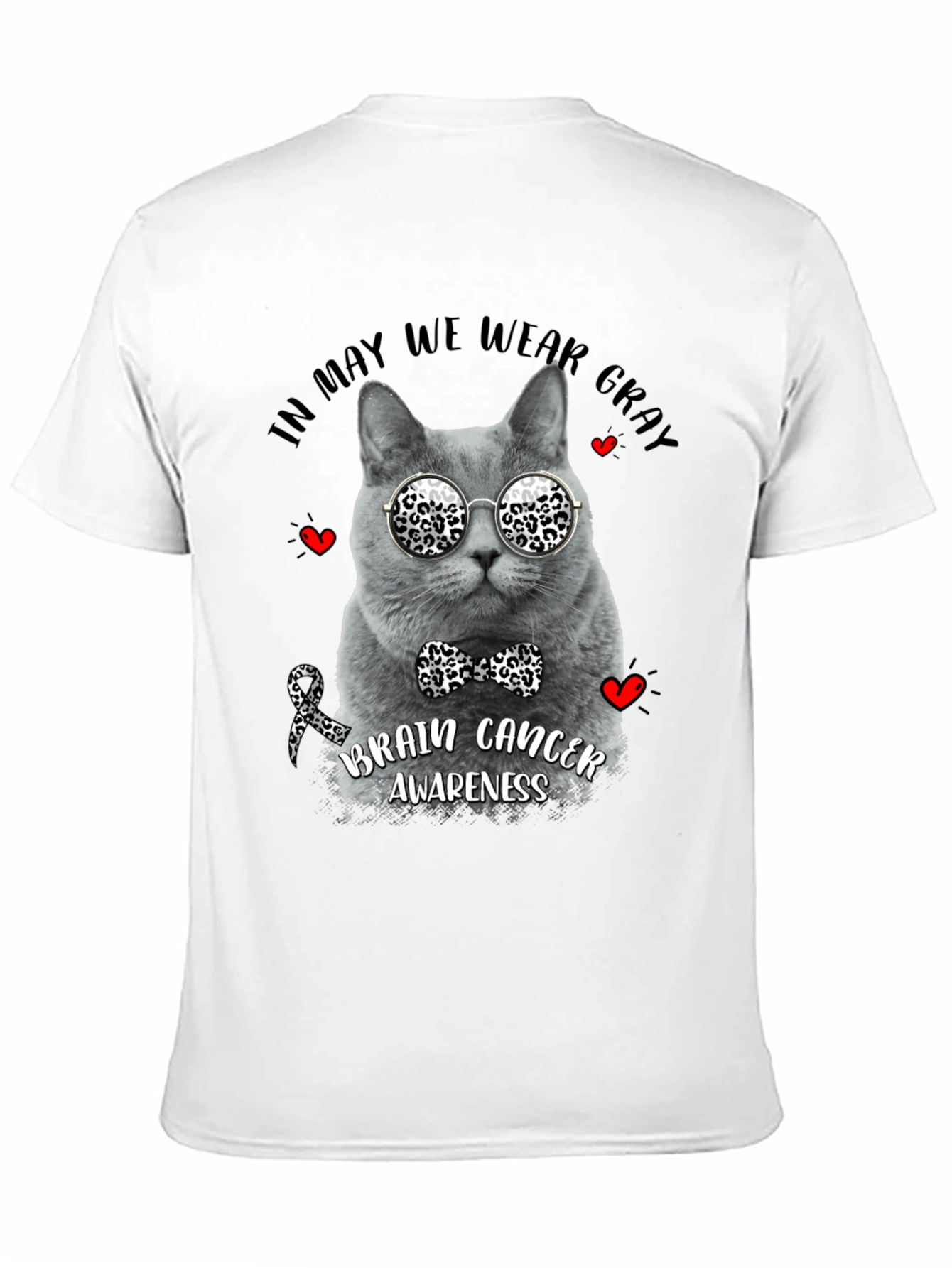 Gray Cat Brain Cancer Awareness T-Shirt