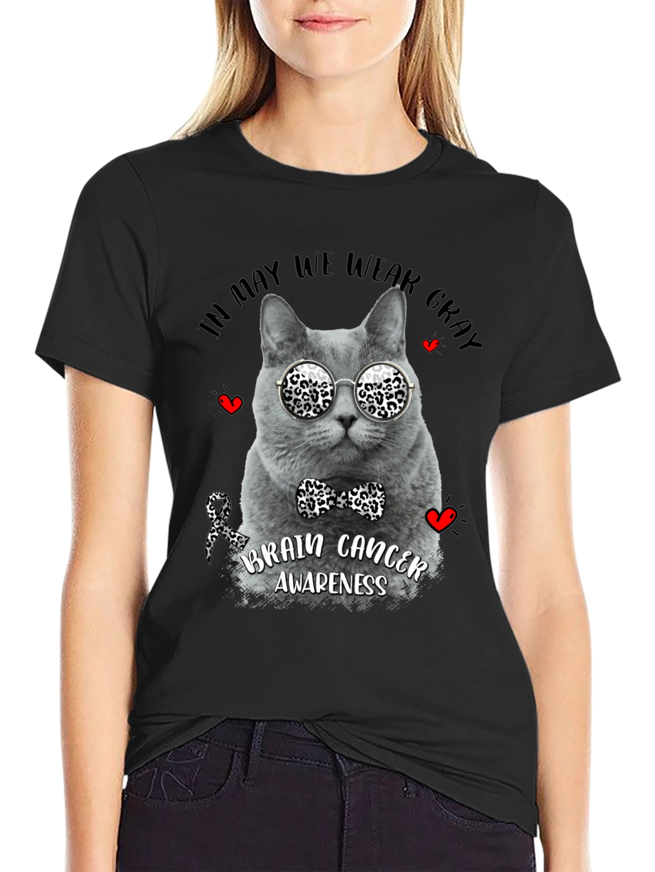 Gray Cat Brain Cancer Awareness T-Shirt