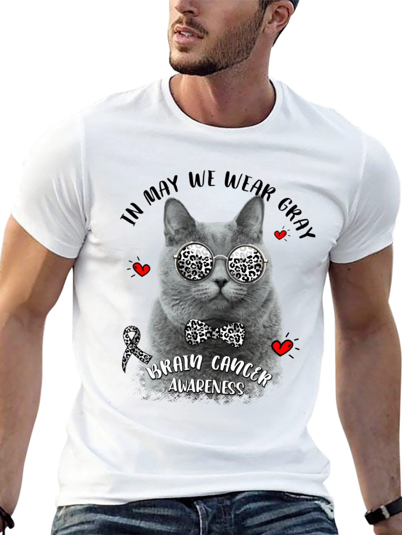 Gray Cat Brain Cancer Awareness T-Shirt