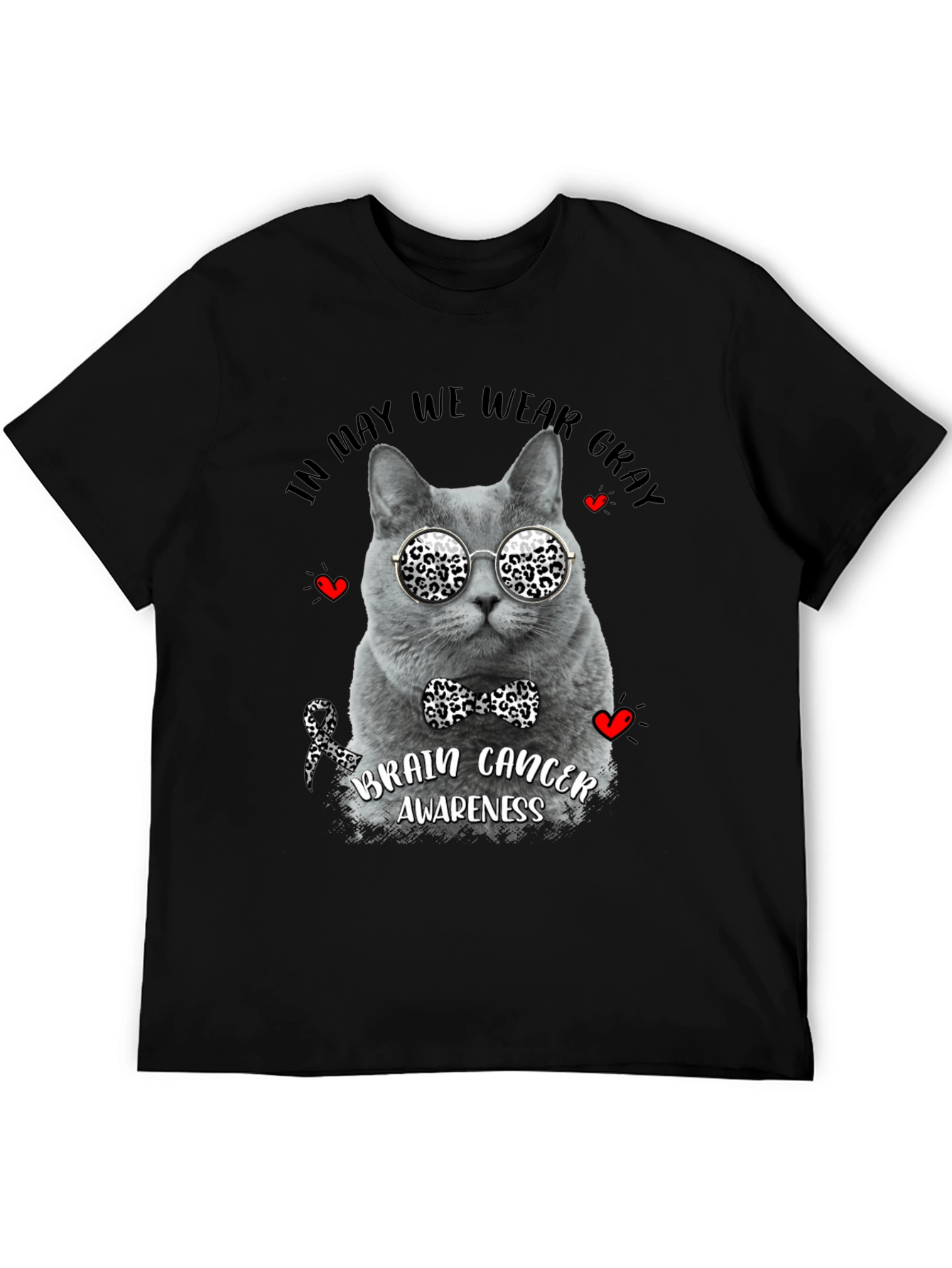 Gray Cat Brain Cancer Awareness T-Shirt