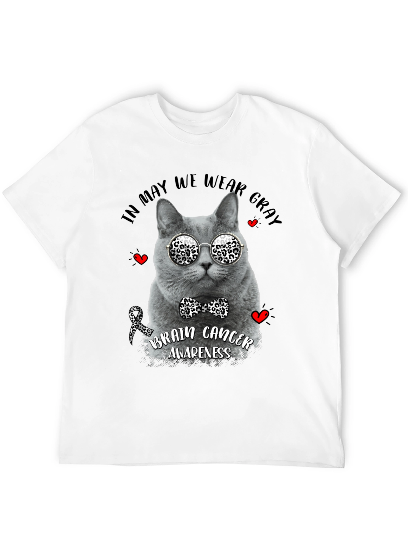 Gray Cat Brain Cancer Awareness T-Shirt
