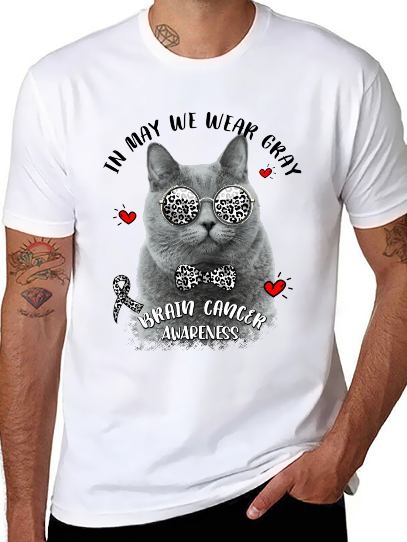 Gray Cat Brain Cancer Awareness T-Shirt