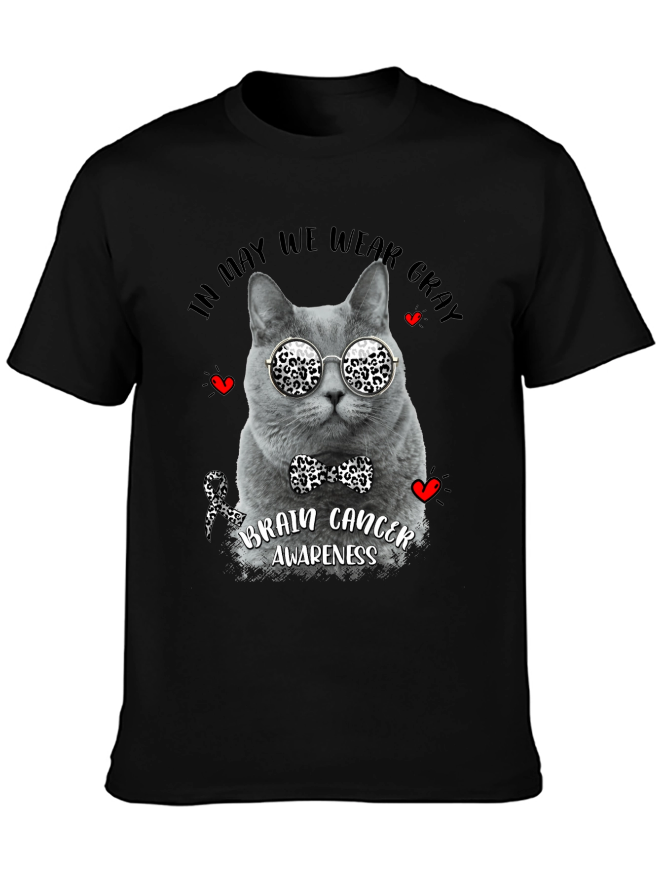 Gray Cat Brain Cancer Awareness T-Shirt