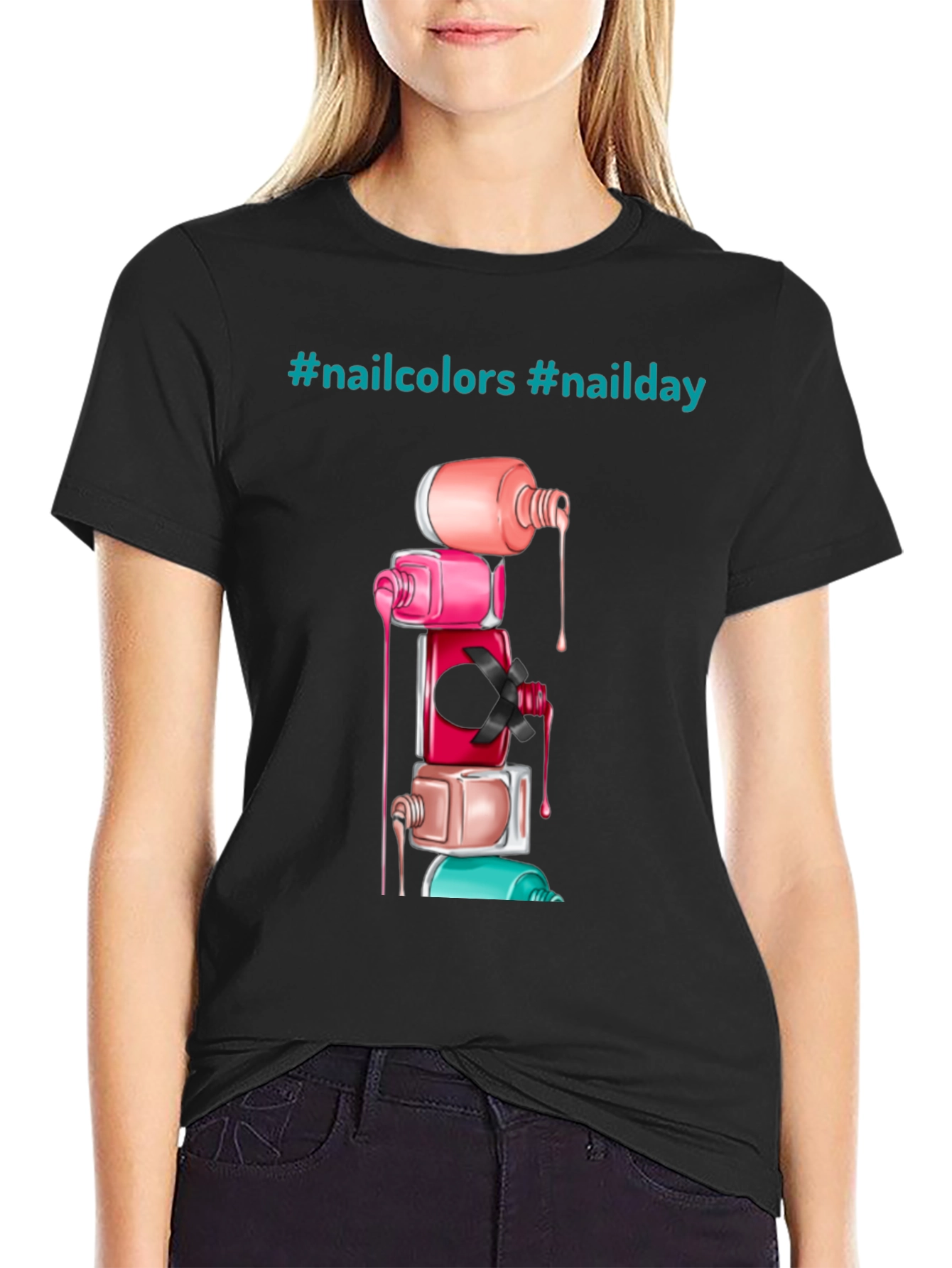 Nail Polish Stack Tee - Fashionable Nail Art Shirt