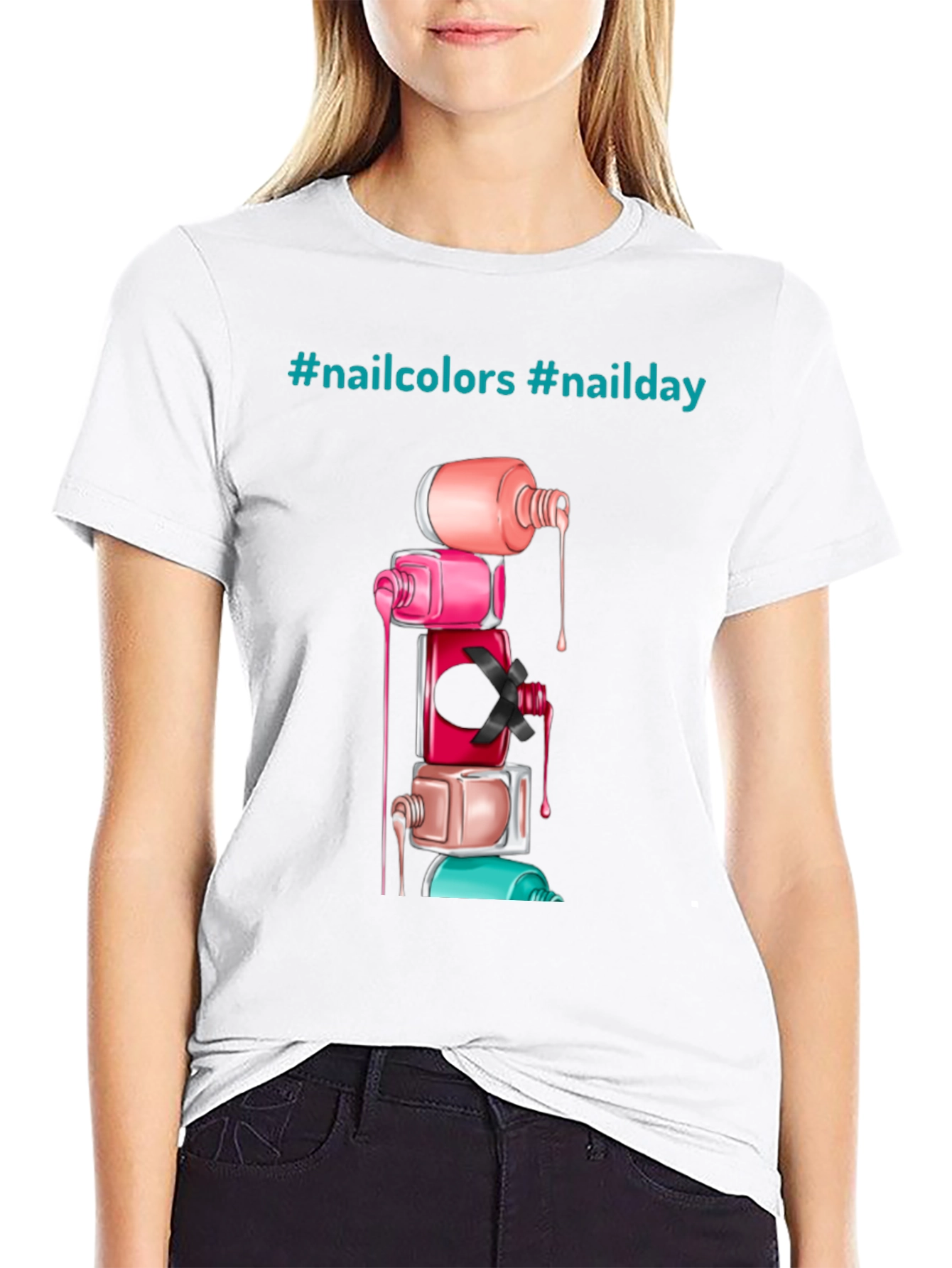 Nail Polish Stack Tee - Fashionable Nail Art Shirt