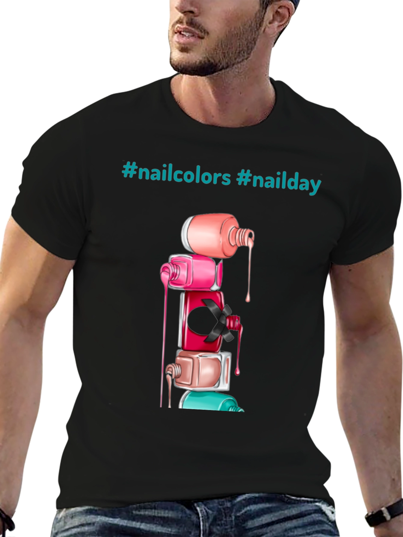 Nail Polish Stack Tee - Fashionable Nail Art Shirt