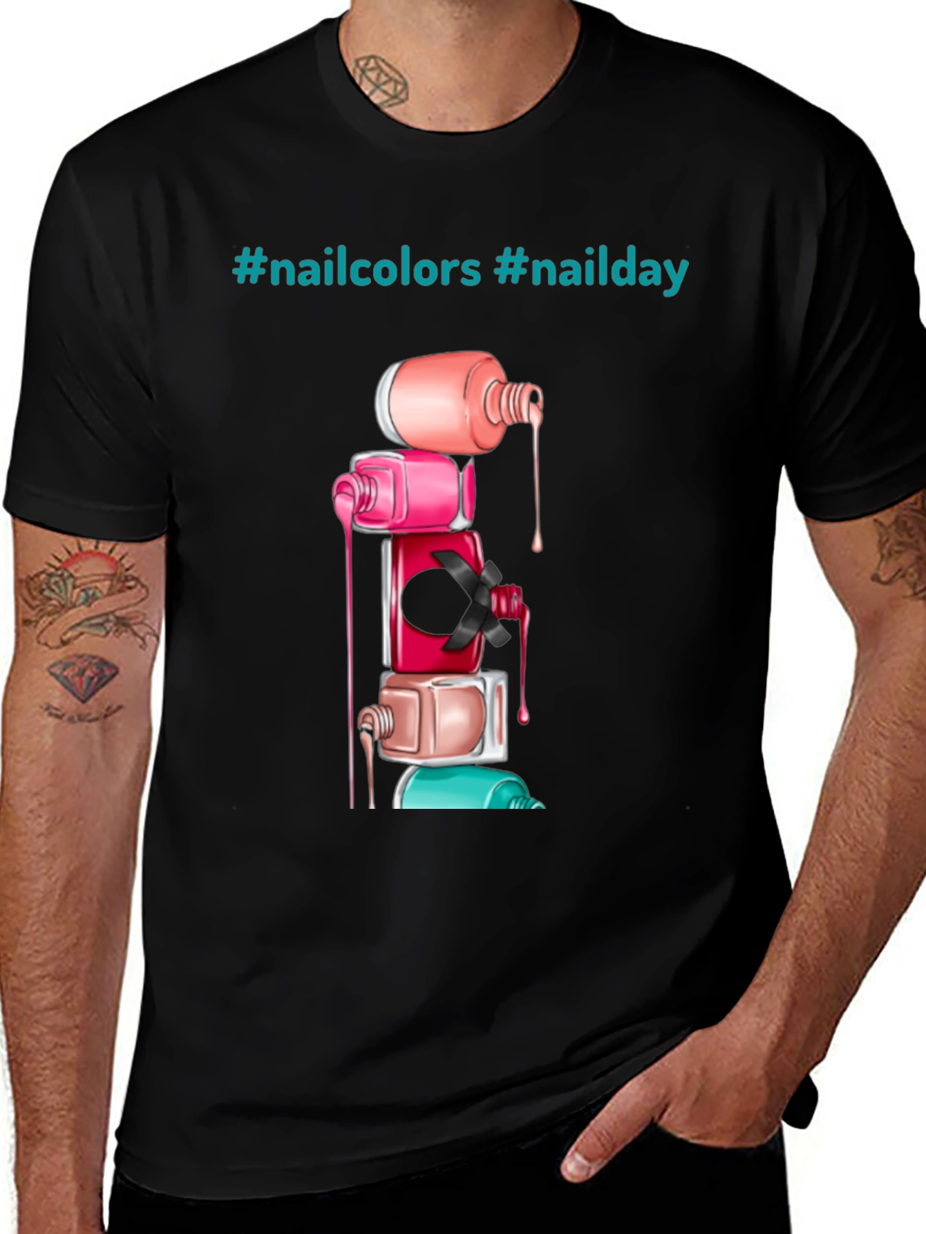 Nail Polish Stack Tee - Fashionable Nail Art Shirt