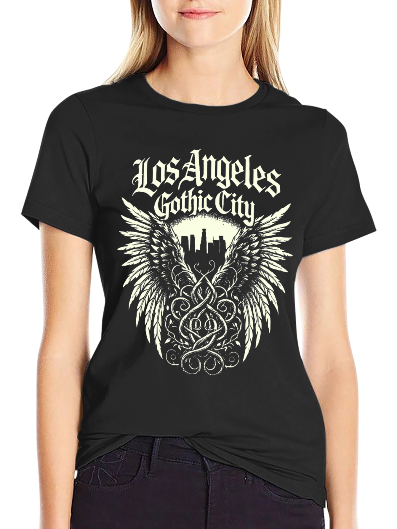 Los Angeles Gothic City Graphic Tee - Black