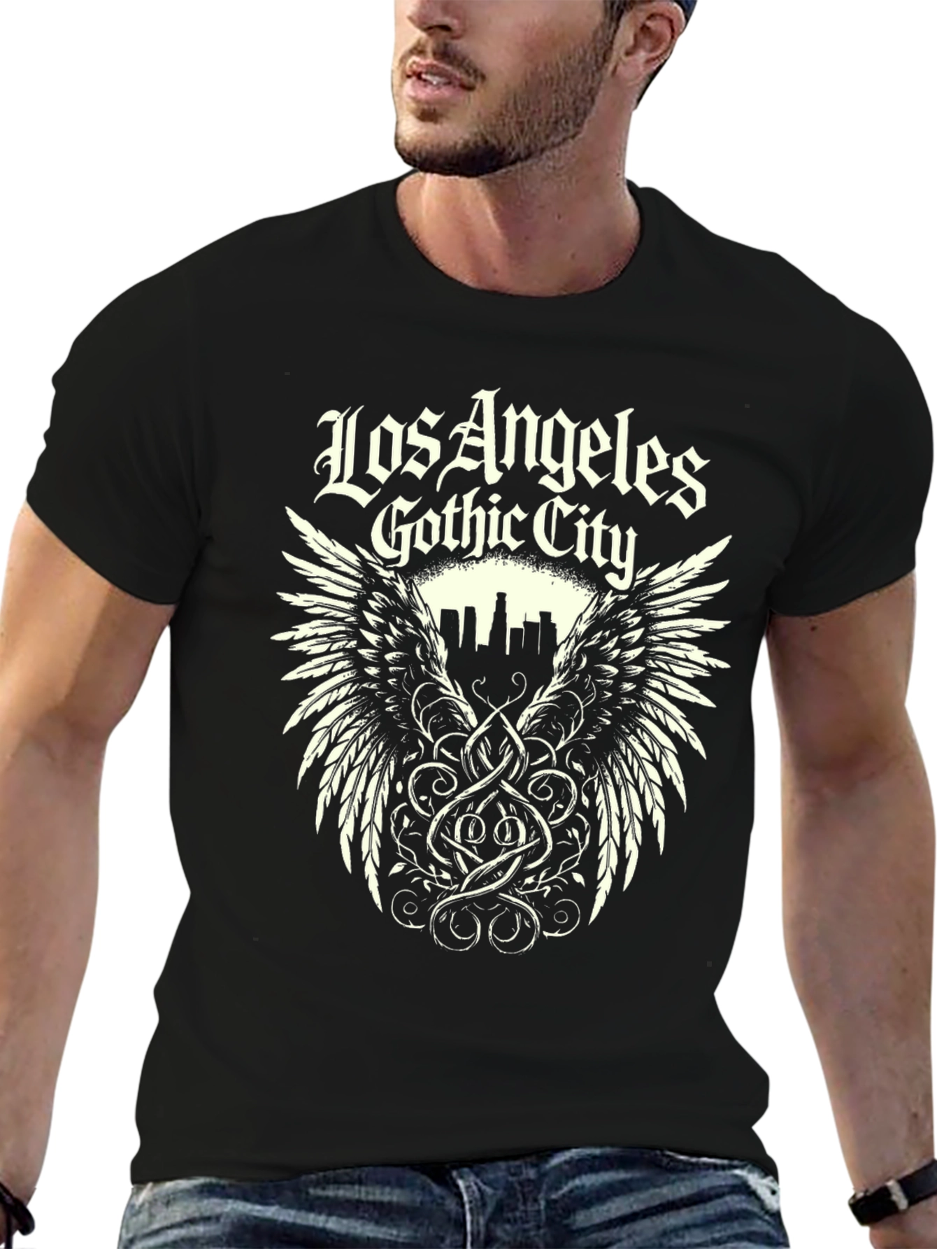 Los Angeles Gothic City Graphic Tee - Black