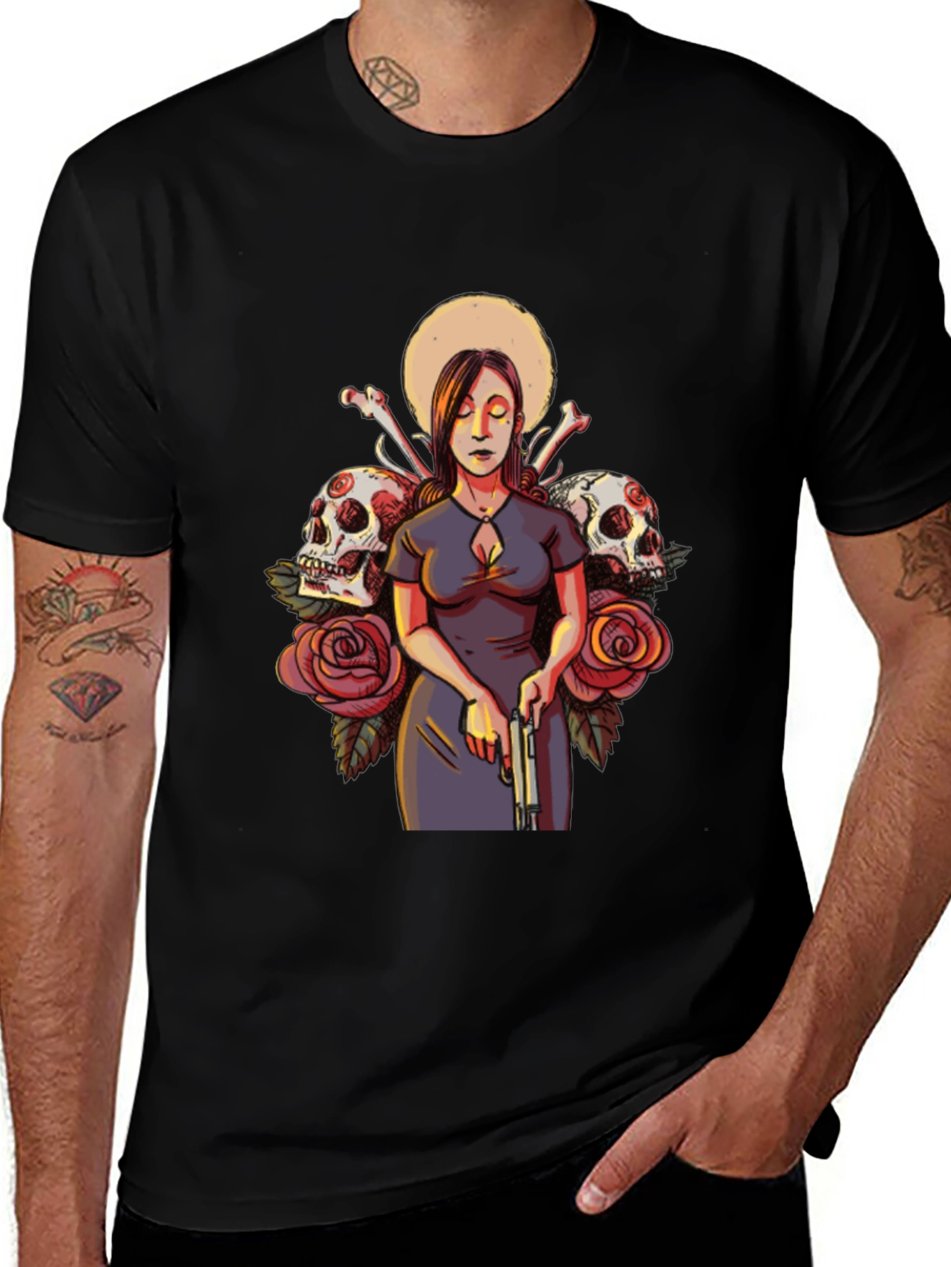 Skull & Roses Graphic Tee - Black
